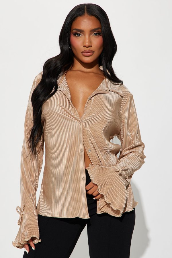 Happier Than Ever Button Up Top - Taupe