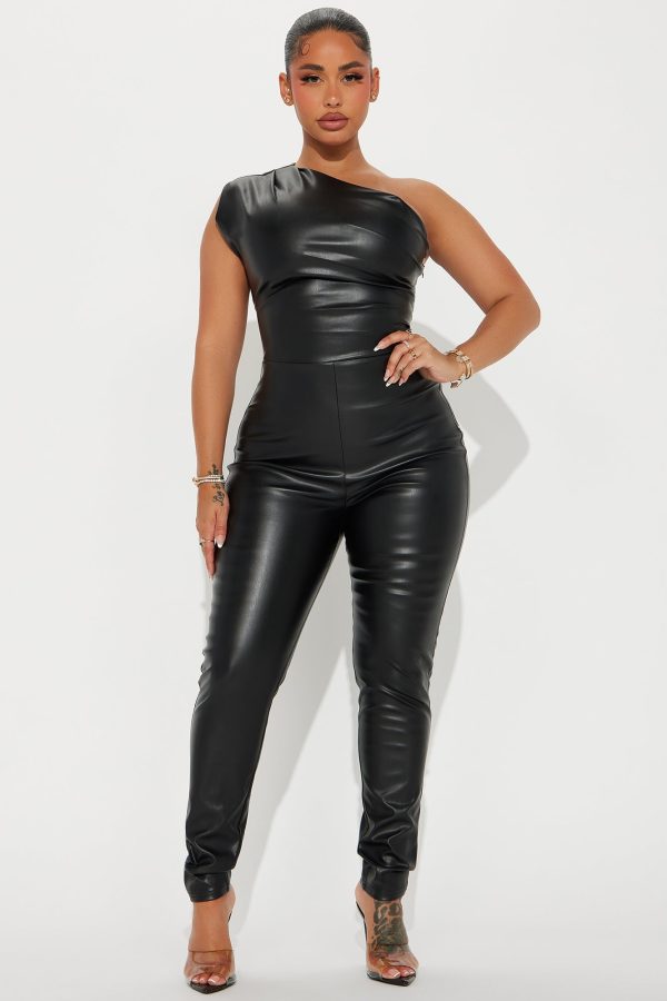 Atlanta Faux Leather Jumpsuit - Black