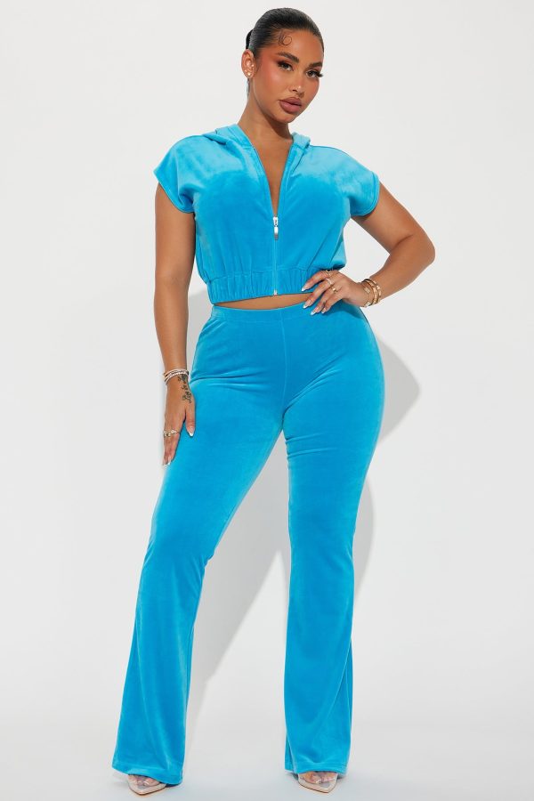 Og Soft Velour Zip Up Pant Set - Turquoise