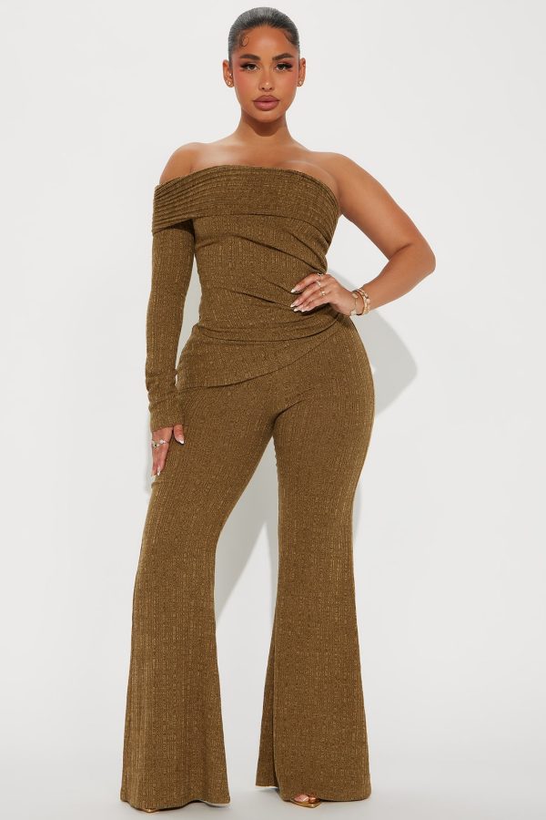 Layla One Shoulder Pant Set - Olive