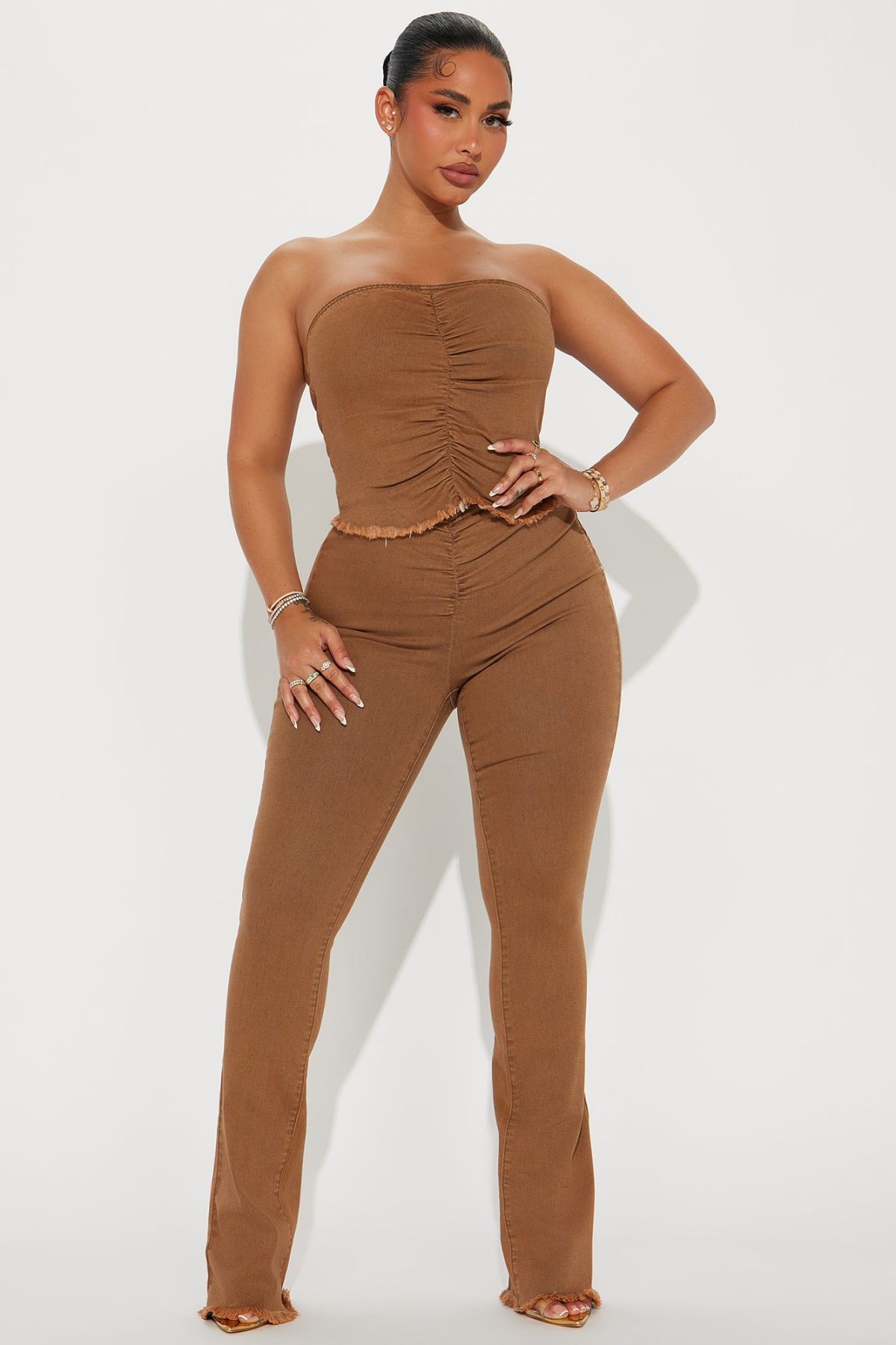 Meg Denim Pant Set - Mocha