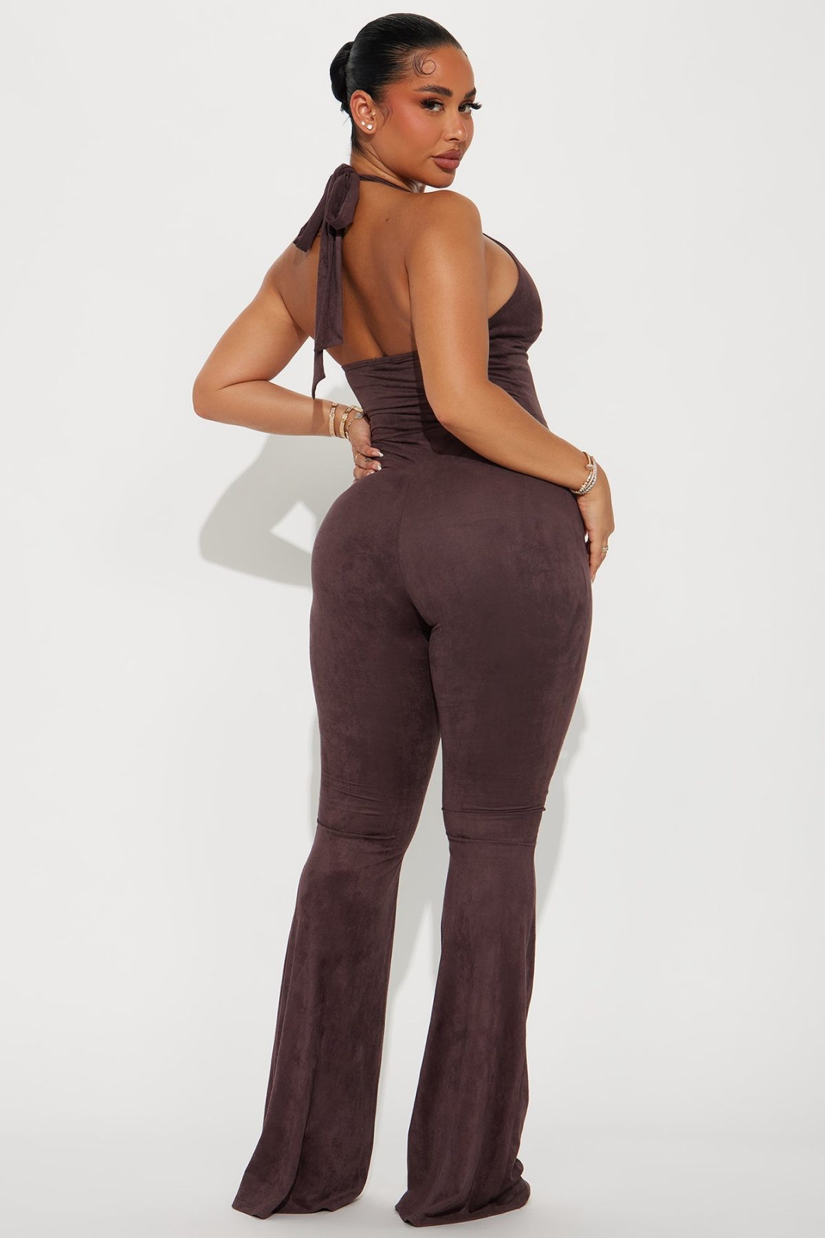 Country Girl Faux Suede Jumpsuit - Brown