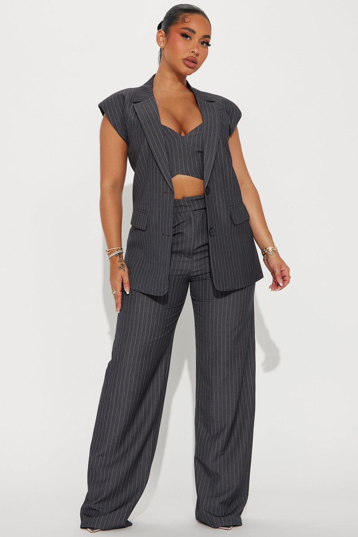 Corporate Baddie 3 Piece Pant Set - Grey