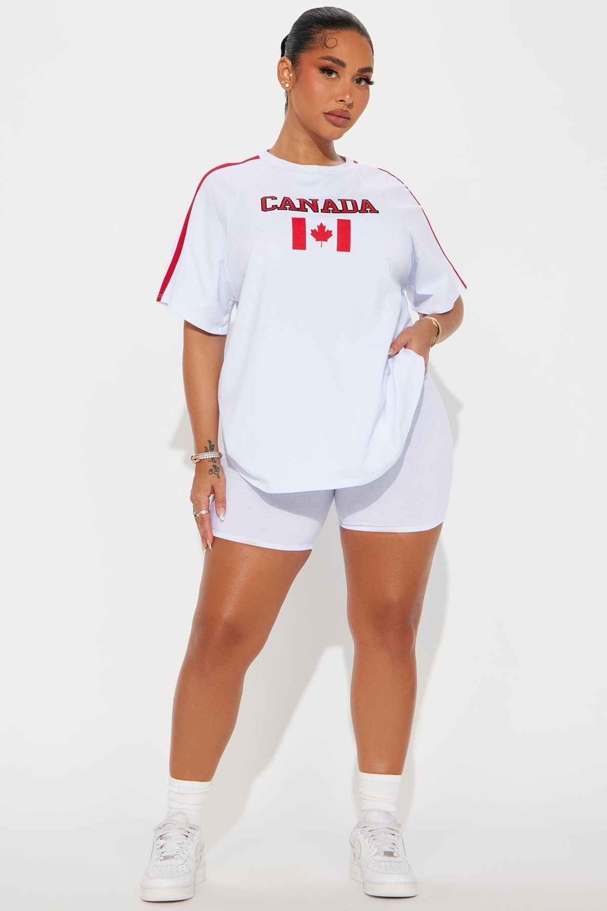 Canada Babe Biker Short Set - White