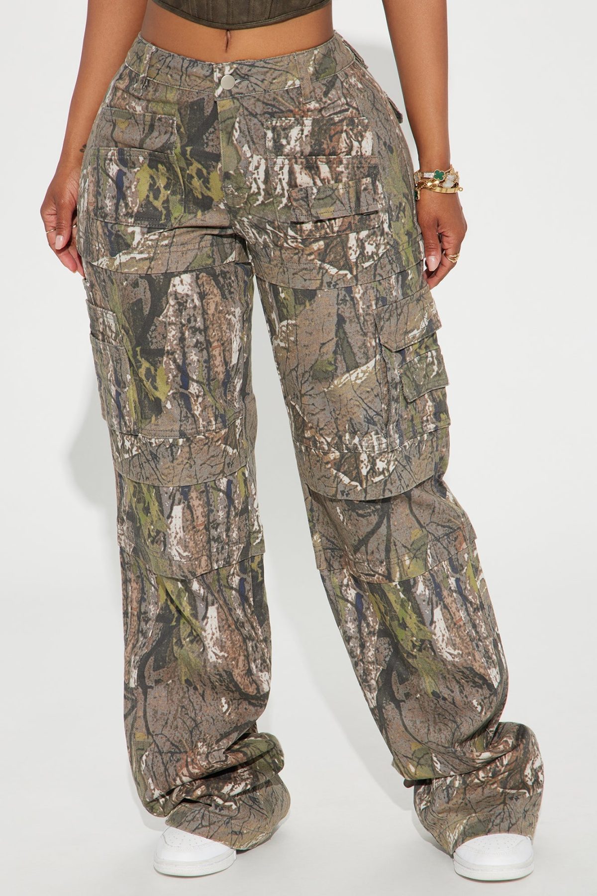 Tall Bree Camo Stretch Cargo Jean - Olive/Combo