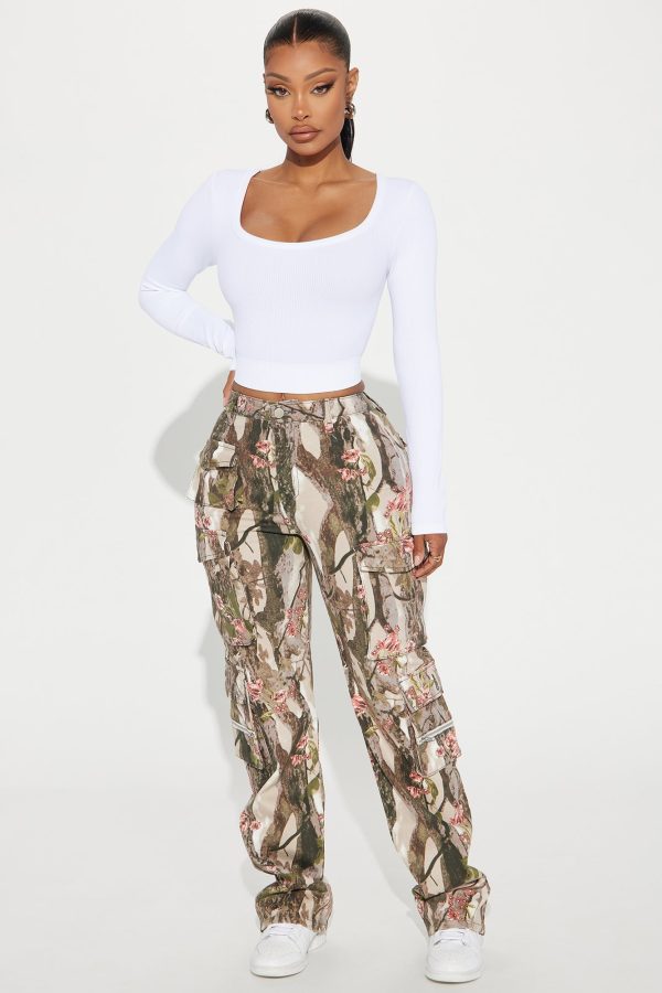 By A Long Shot Floral Camo Stretch Cargo Jeans - Taupe/Combo