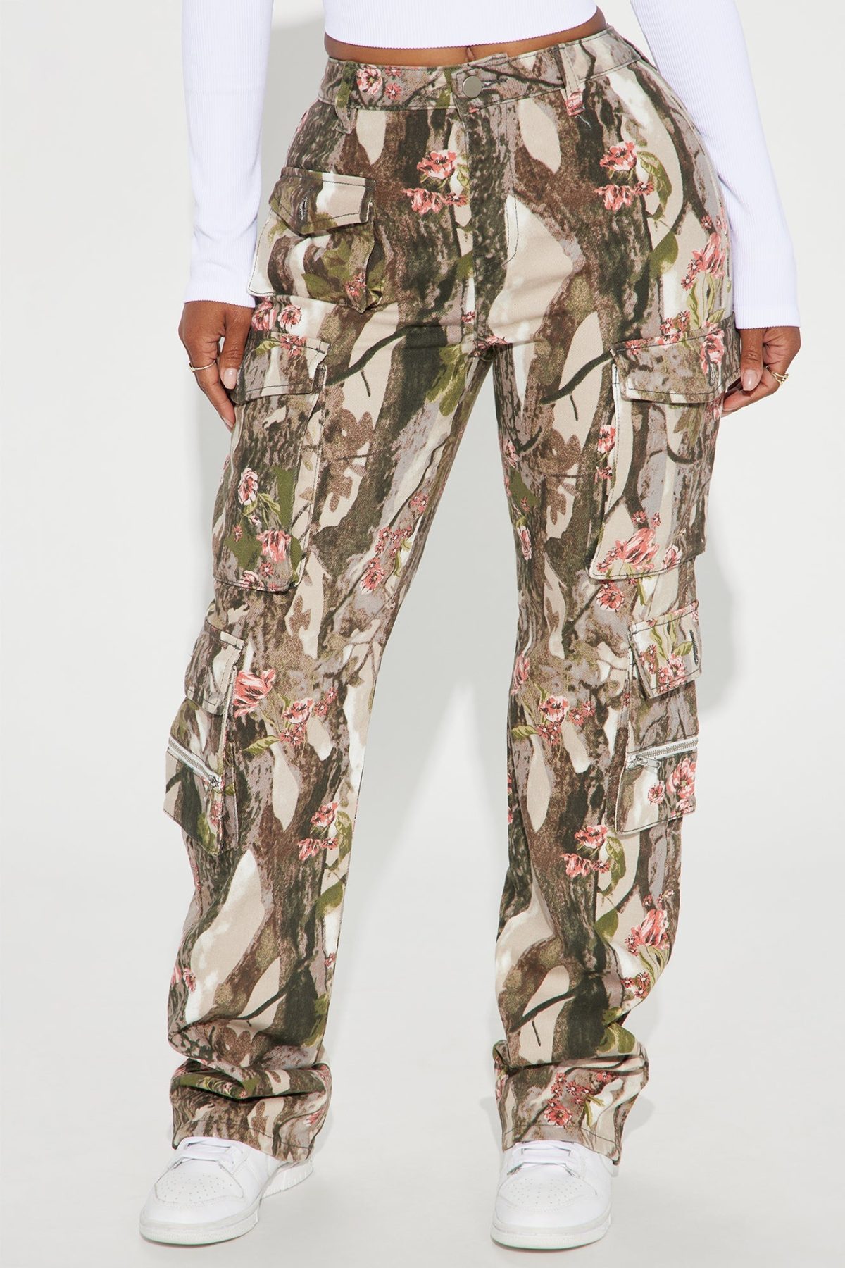 By A Long Shot Floral Camo Stretch Cargo Jeans - Taupe/Combo