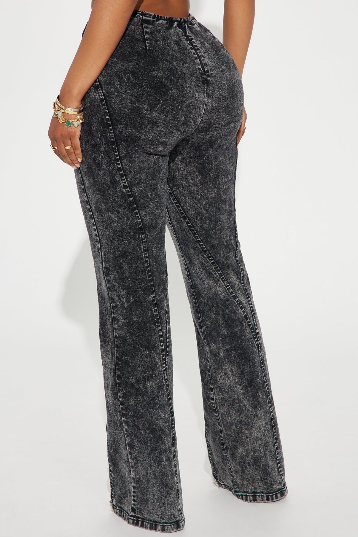 Without Warning Strappy Stretch Flare Jeans - Acid Wash Black