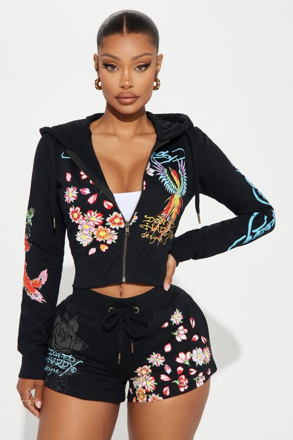 Ed Hardy Phoenix Zip Front Hoodie - Black