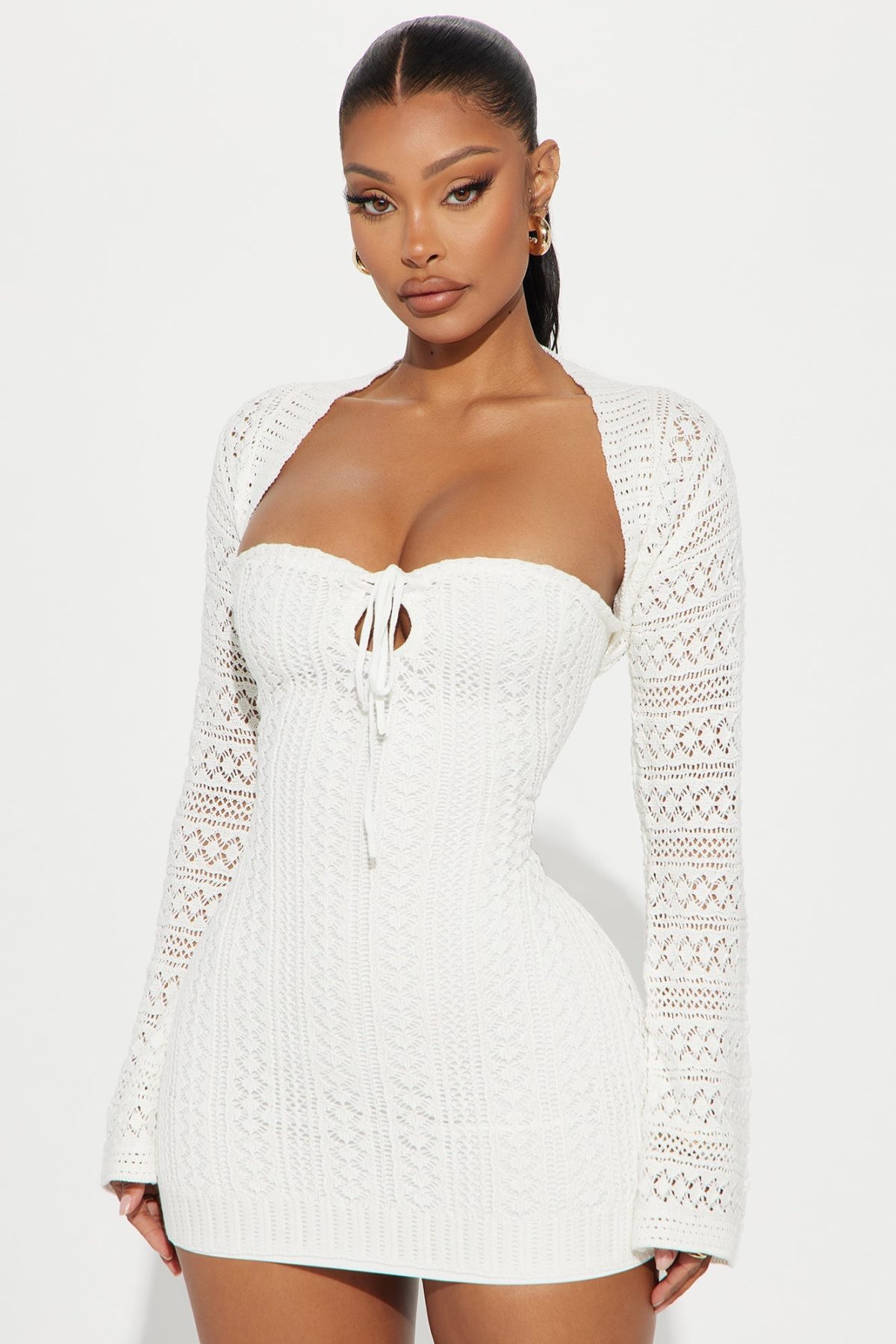 Leonie Crochet Micro Mini Dress Set - Cream