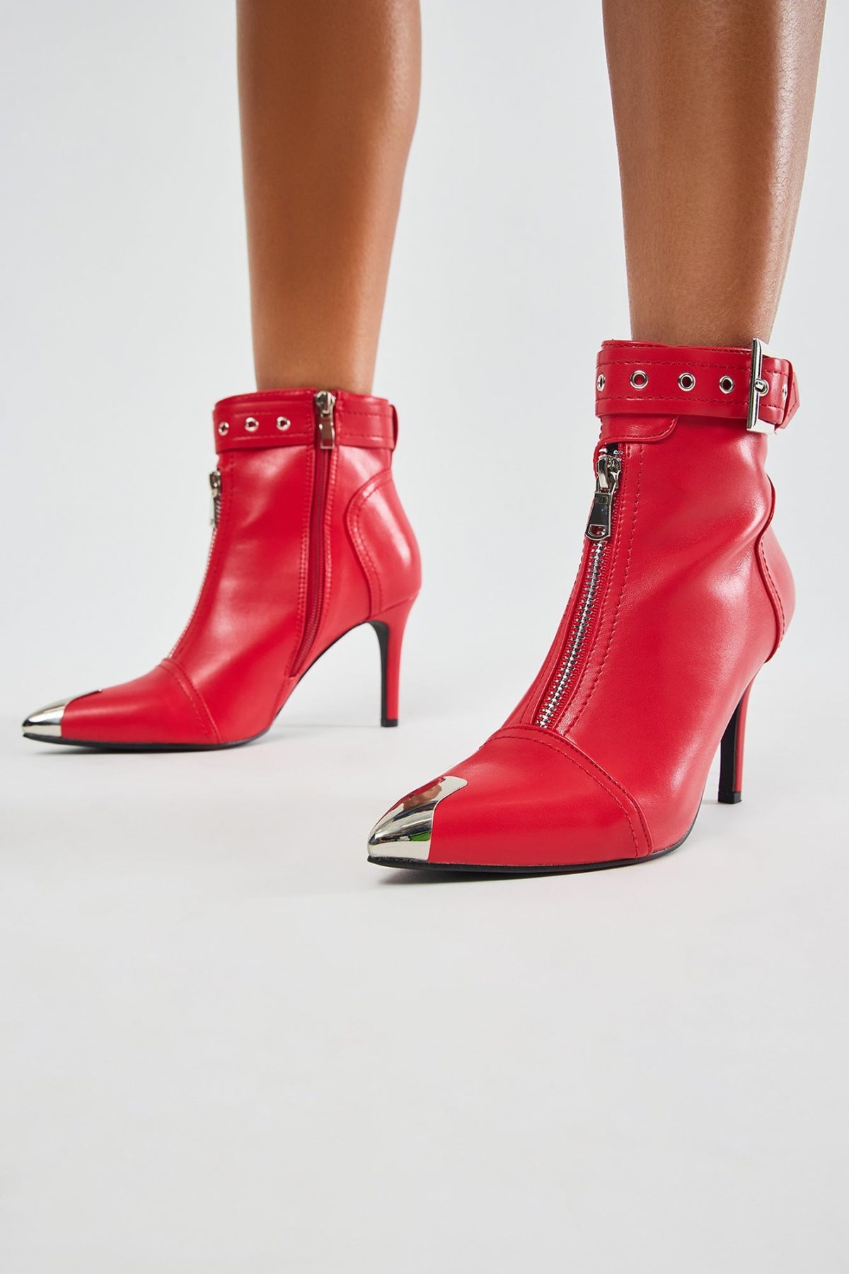 Never Tone Down Buckle Booties - Red