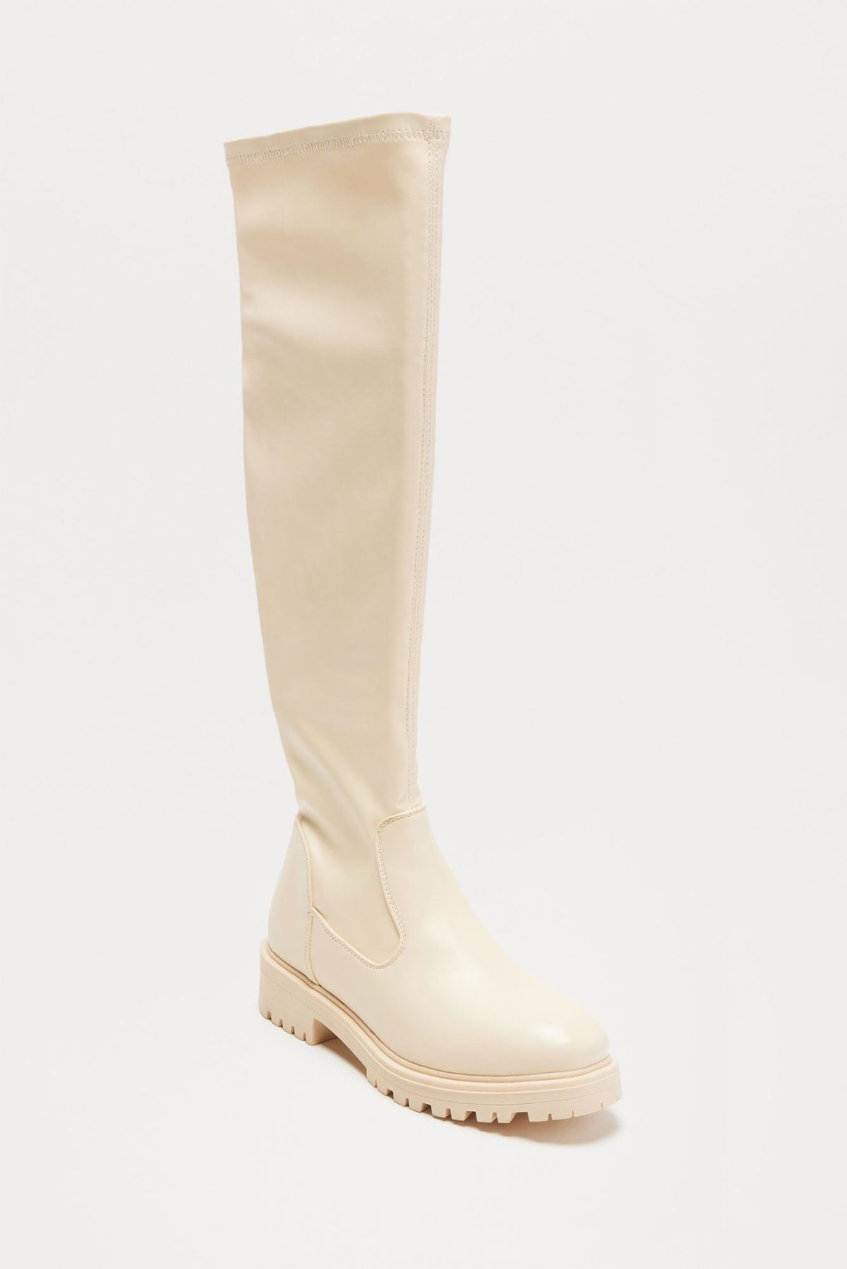 Edina Knee High Boots - Beige