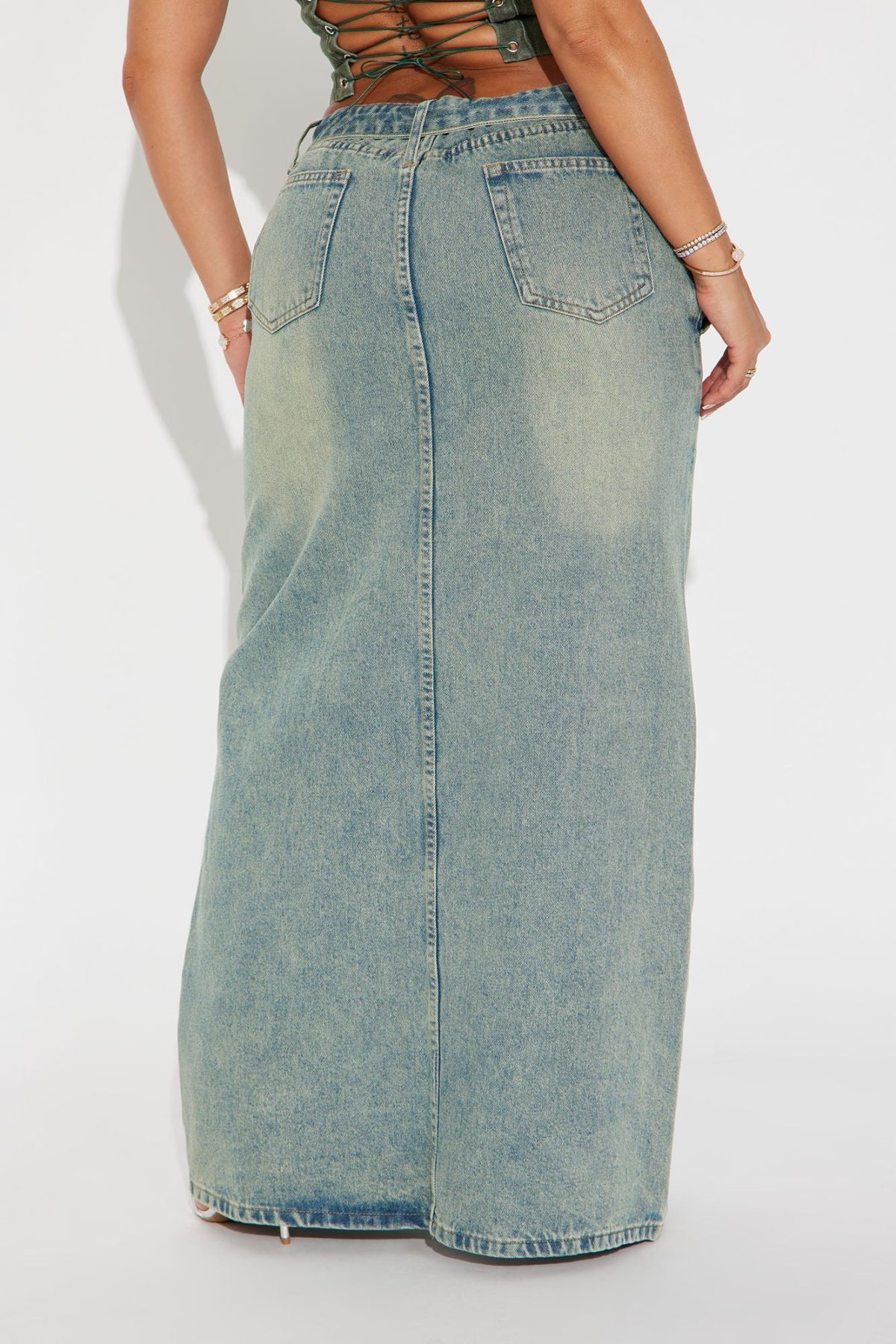 Frankie Foldover Tinted Denim Maxi Skirt - Medium Wash