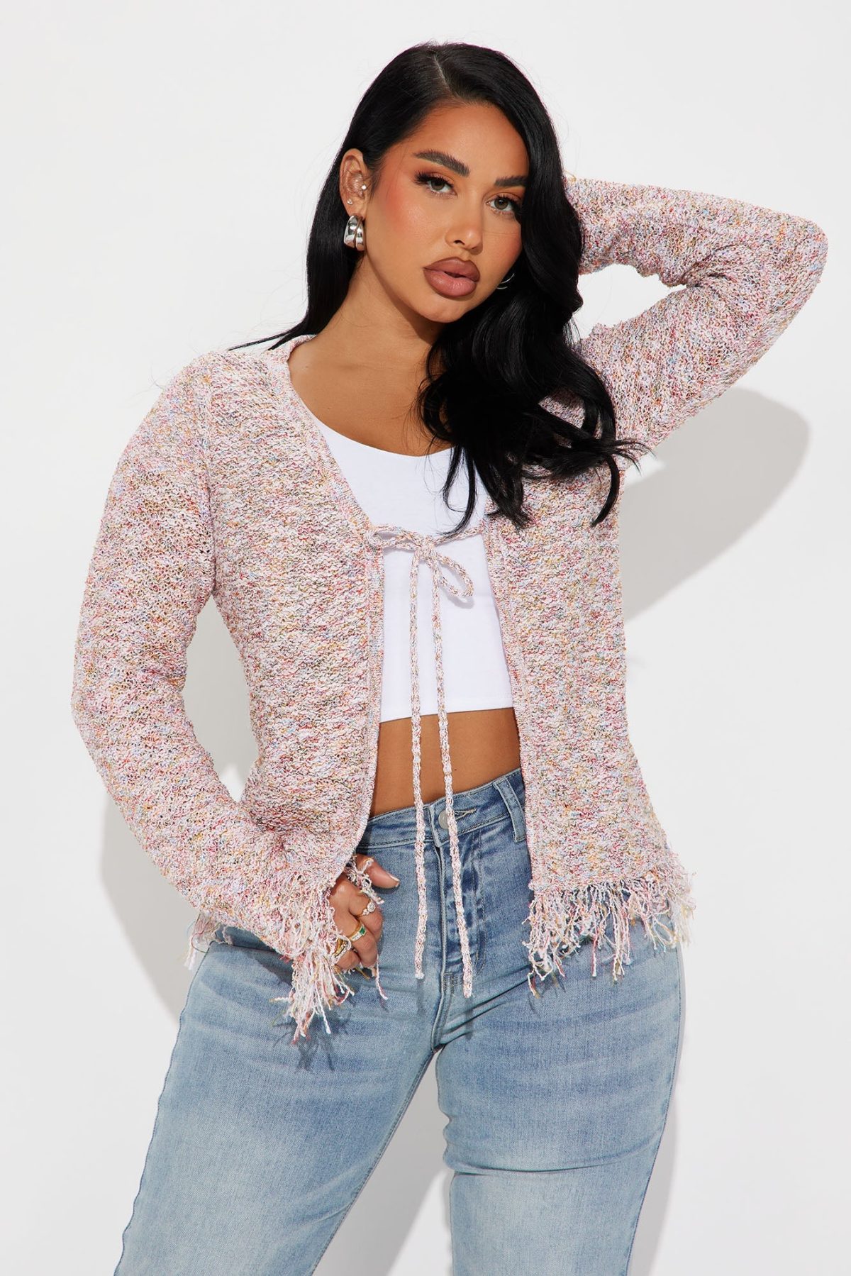 Summer Fun Fringe Cardigan - Pink/combo