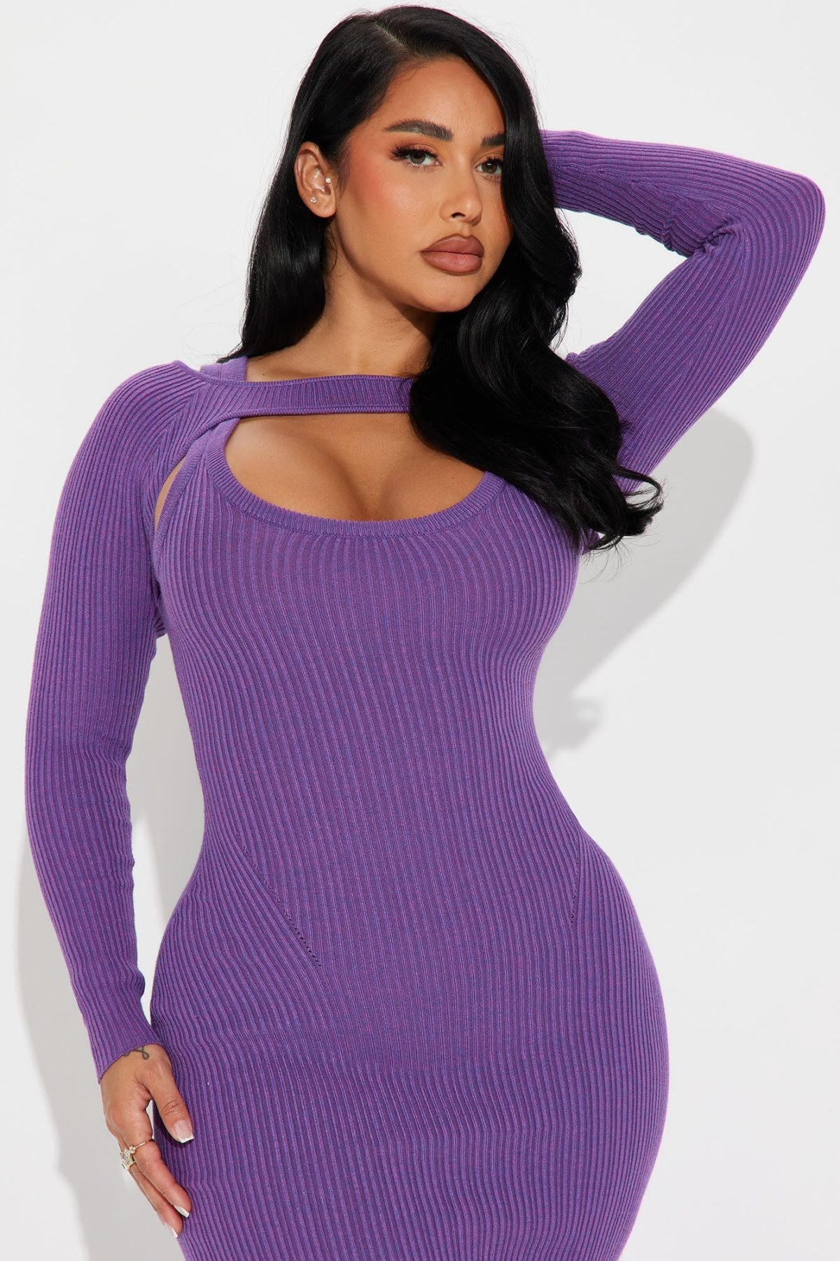 Cold Shoulder Sweater Maxi Dress - Purple