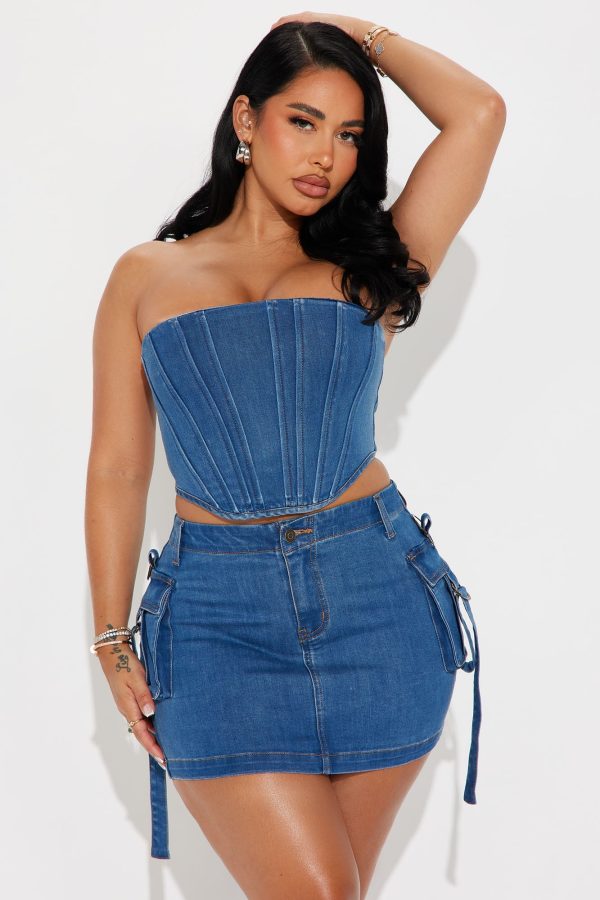 Not Your Girlfriend Denim Skirt Set - Medium Wash