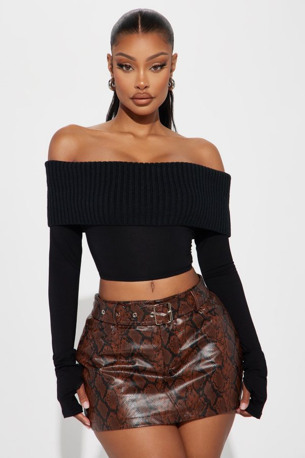 Good Days Cropped Off Shoulder Sweater - Black