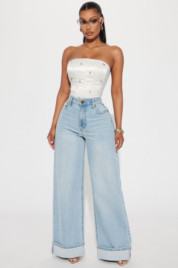 Anika Cuffed Wide Leg Jeans - Light Wash