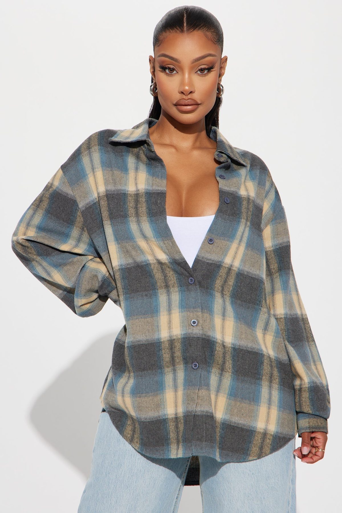 Party In The Back Plaid Shirt - Taupe/combo