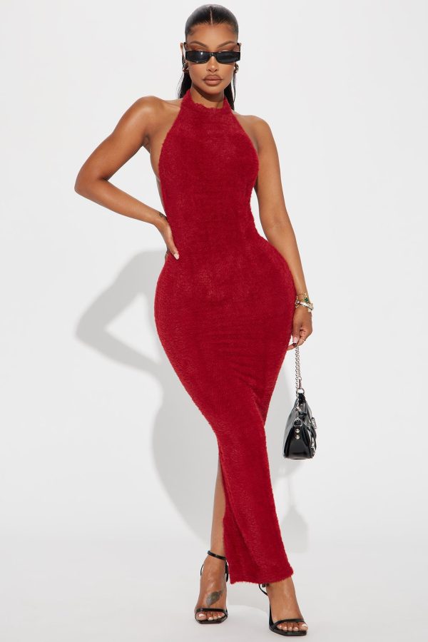 Jade Backless Sweater Midi Dress - Red