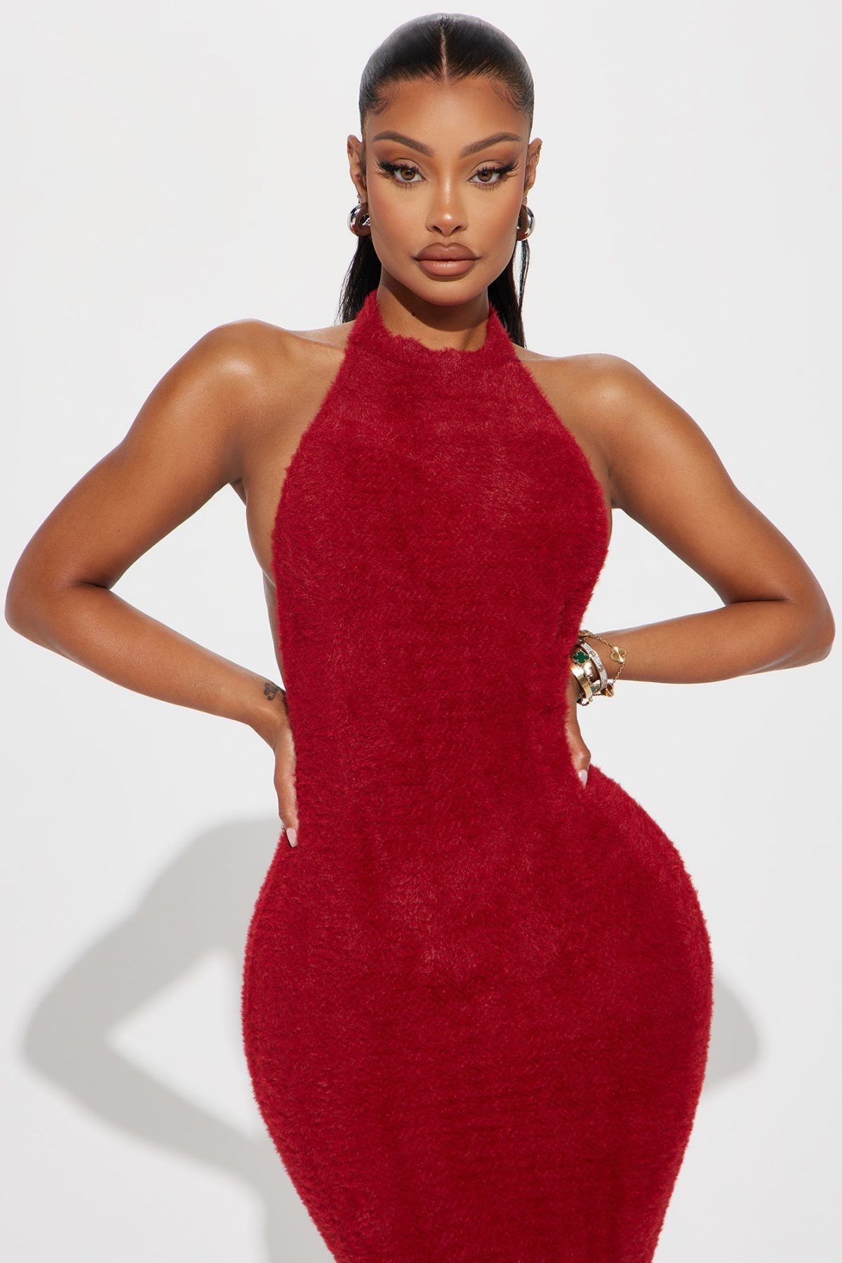 Jade Backless Sweater Midi Dress - Red