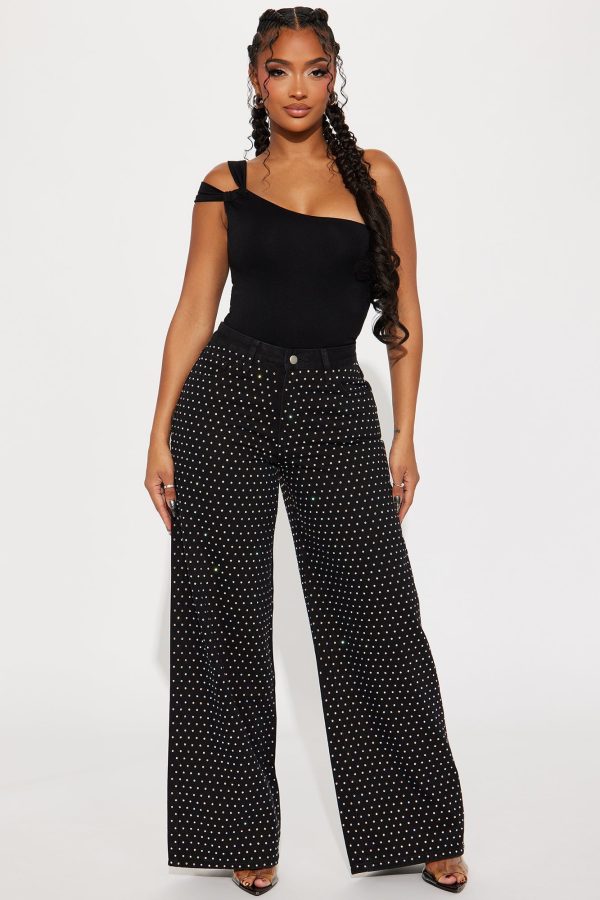 Glo Embellished Wide Leg Jeans - Black