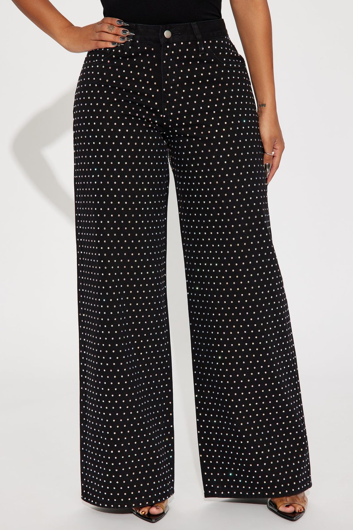 Glo Embellished Wide Leg Jeans - Black