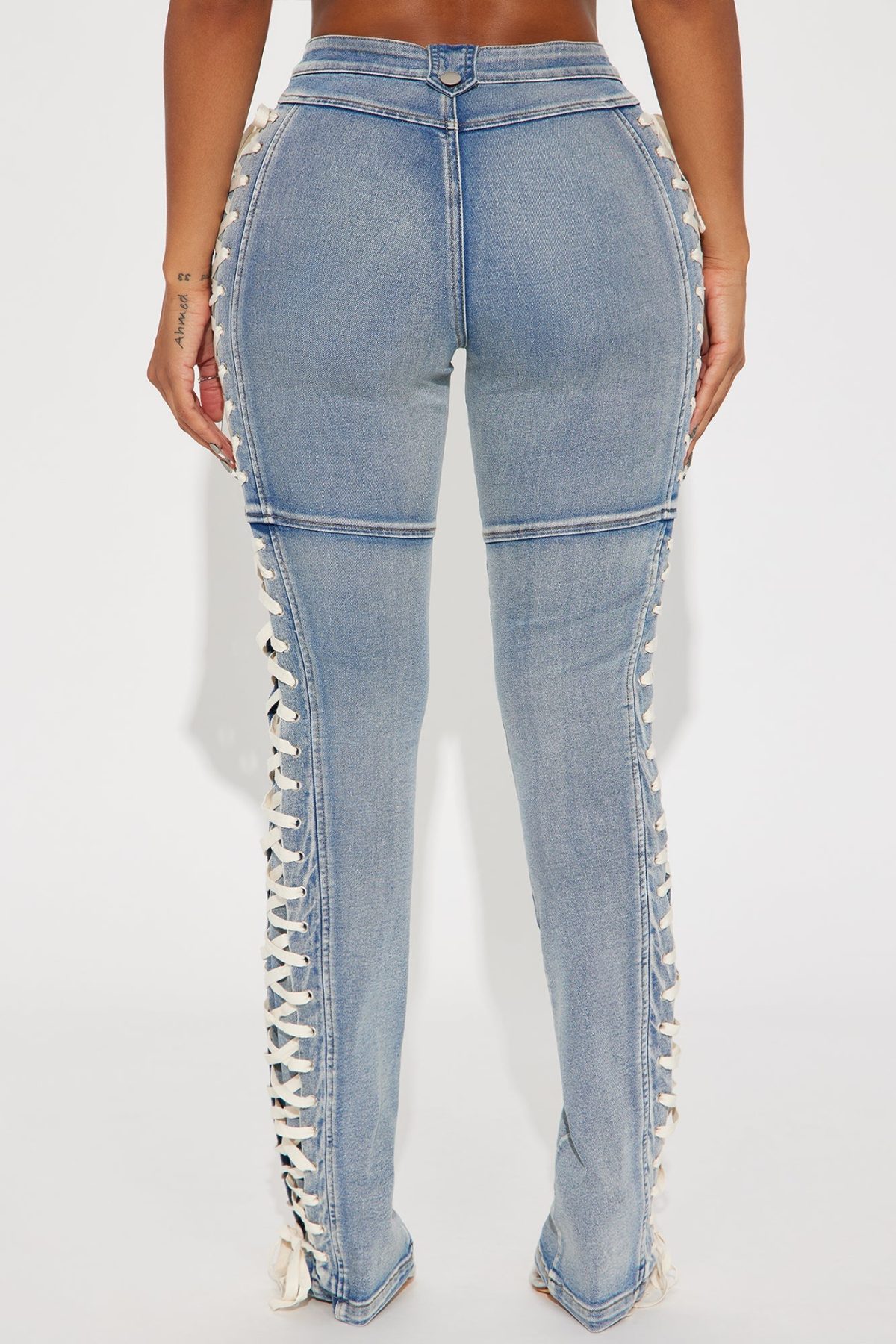 Jaw Dropper Stretch Lace Up Bootcut Jeans - Medium Wash