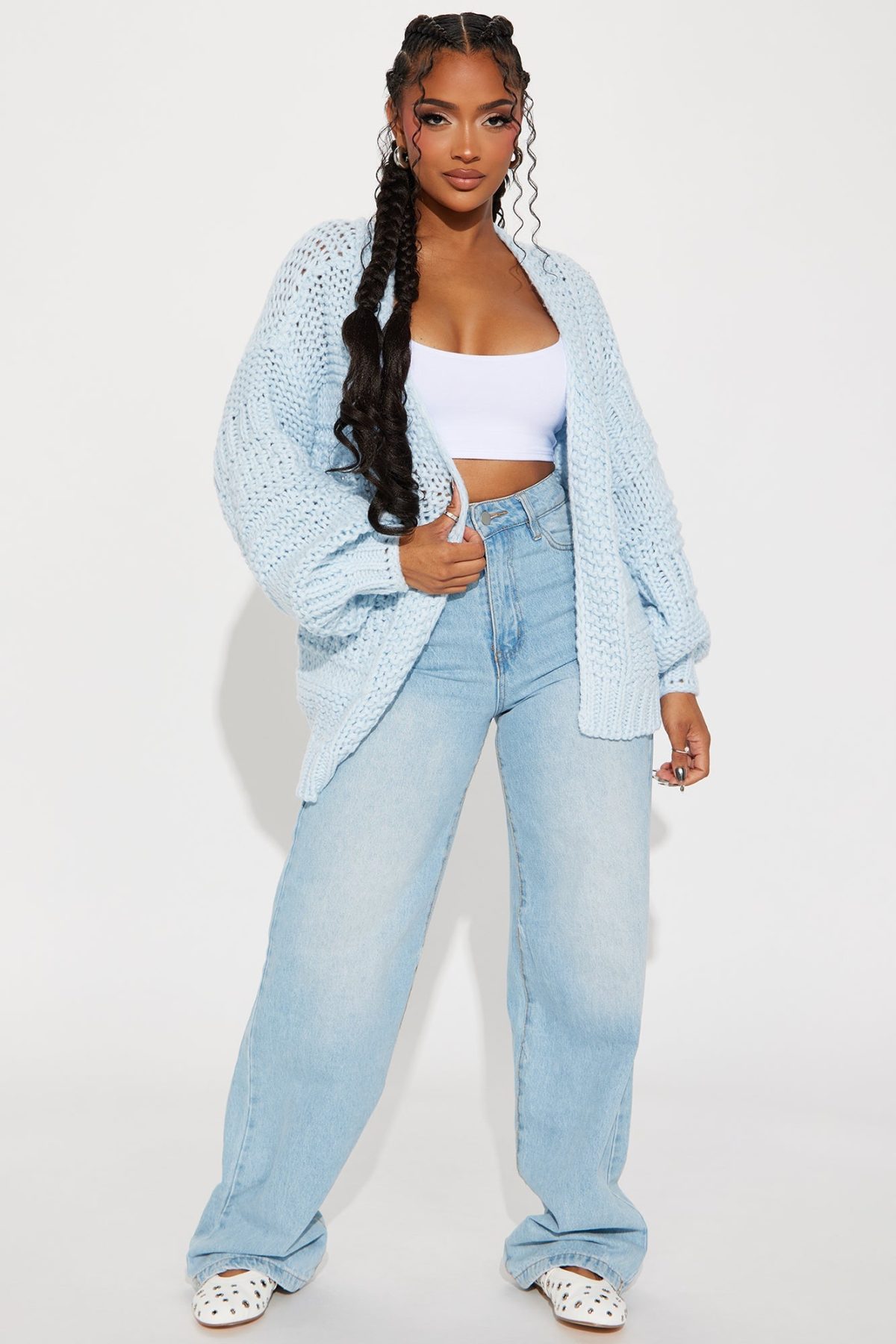 Izzy Chunky Knit Cardigan - Light Blue