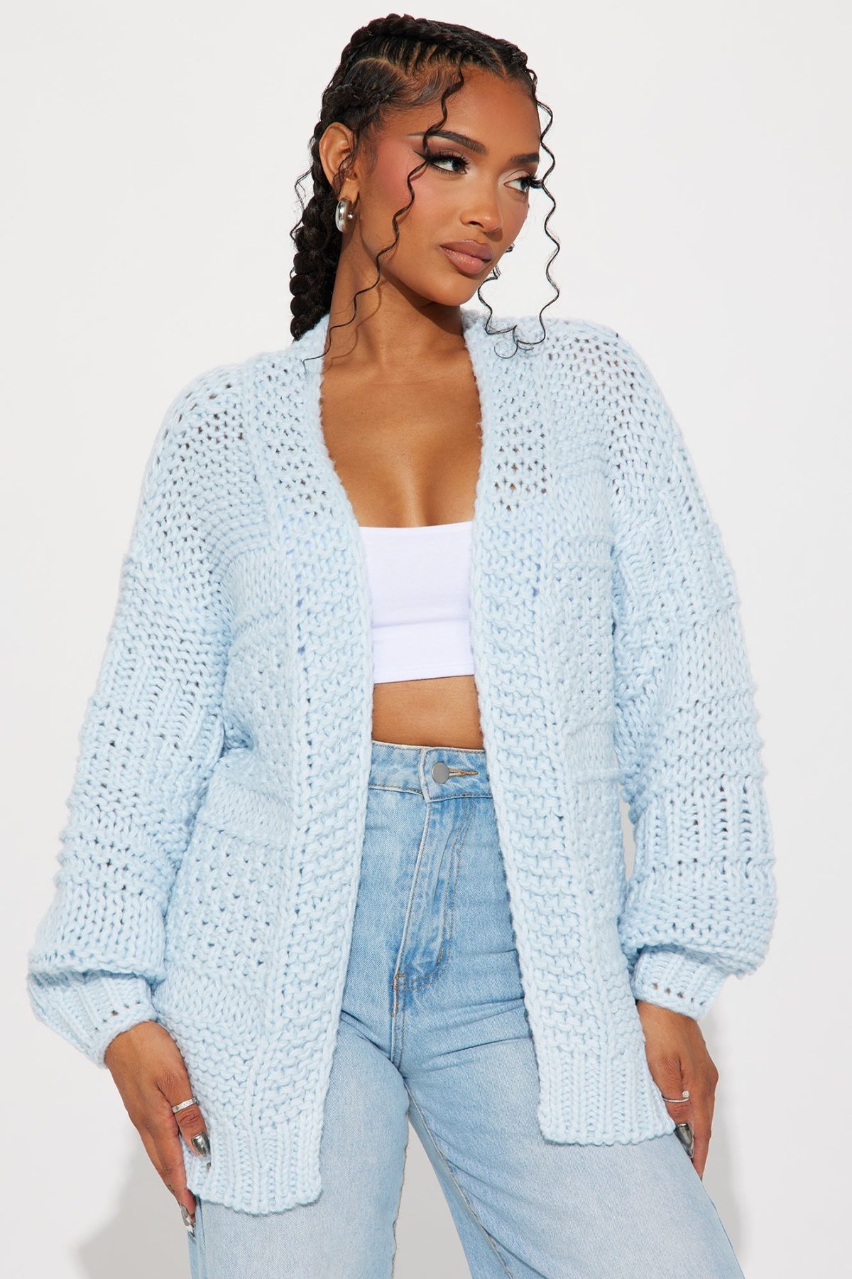 Izzy Chunky Knit Cardigan - Light Blue