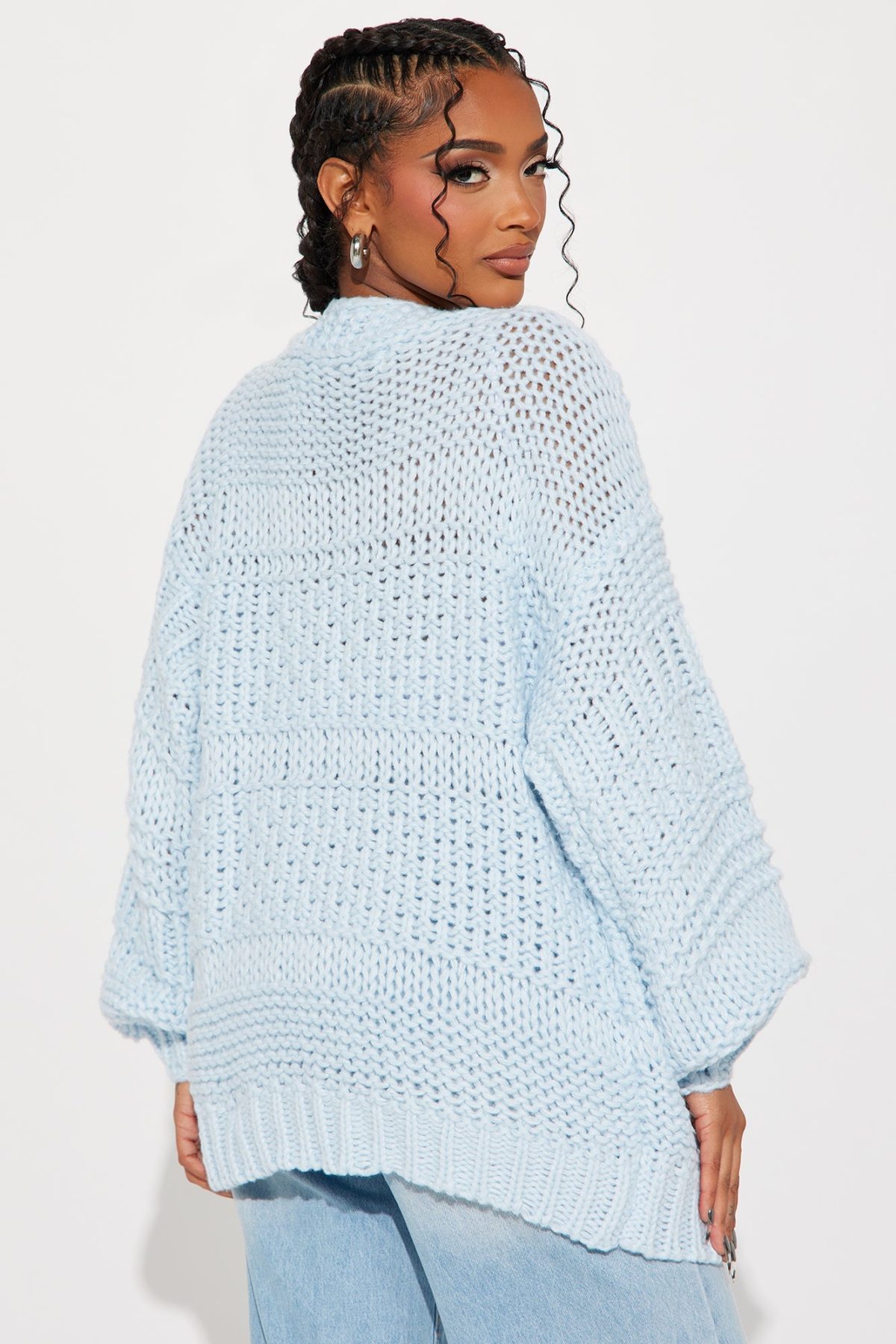 Izzy Chunky Knit Cardigan - Light Blue