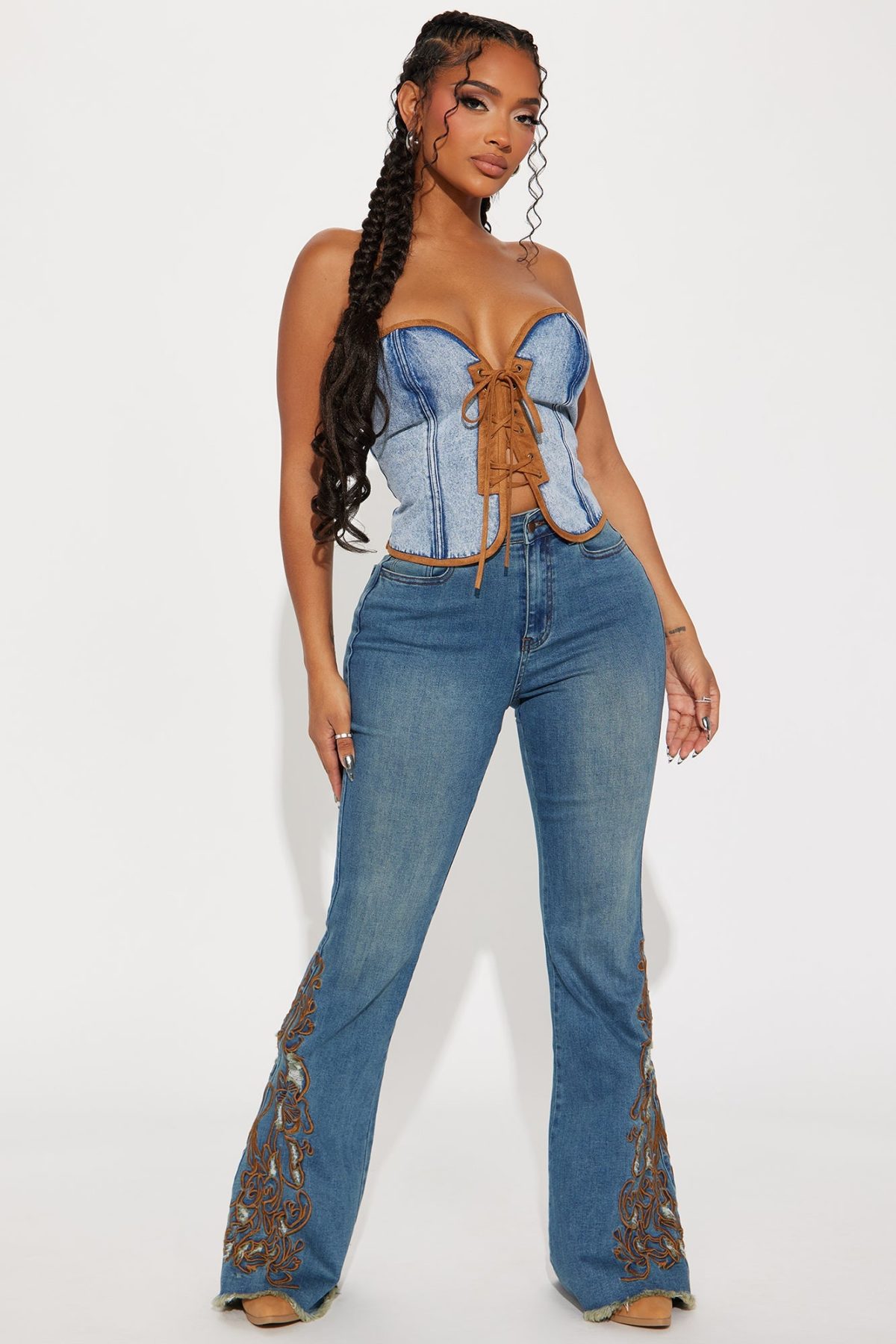 Heartbreak Hotel Washed Corset Top - Acid Wash Blue