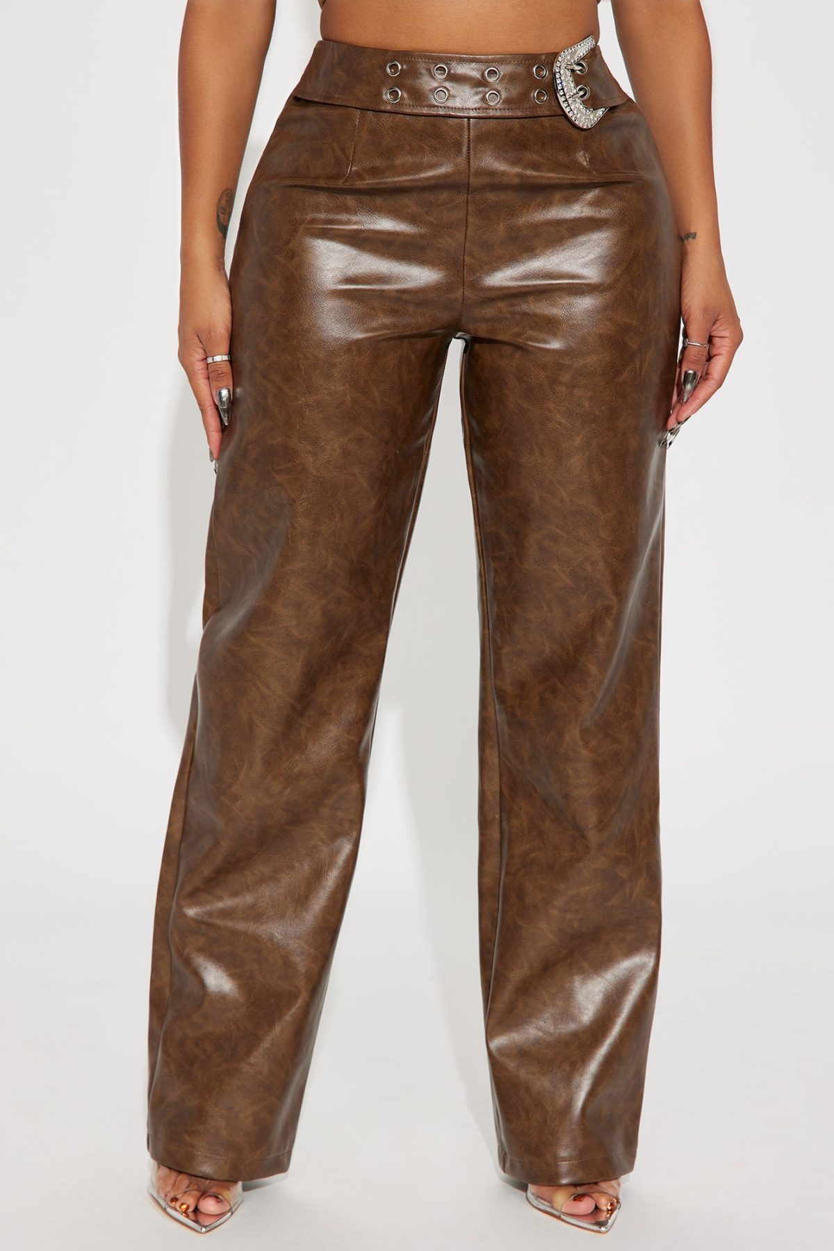 My Next Move Washed Faux Leather Pant - Brown