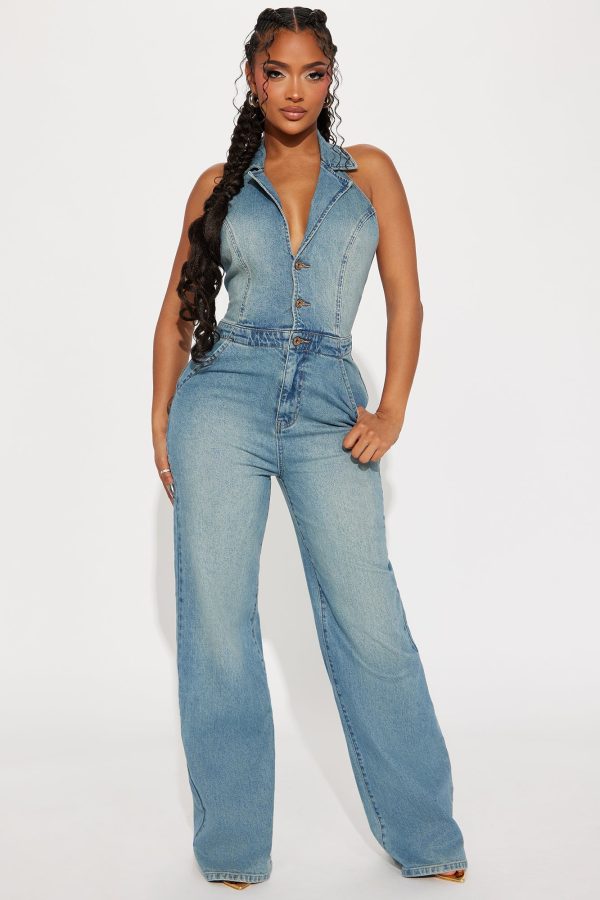 Going Everywhere Denim Jumpsuit - Light Wash