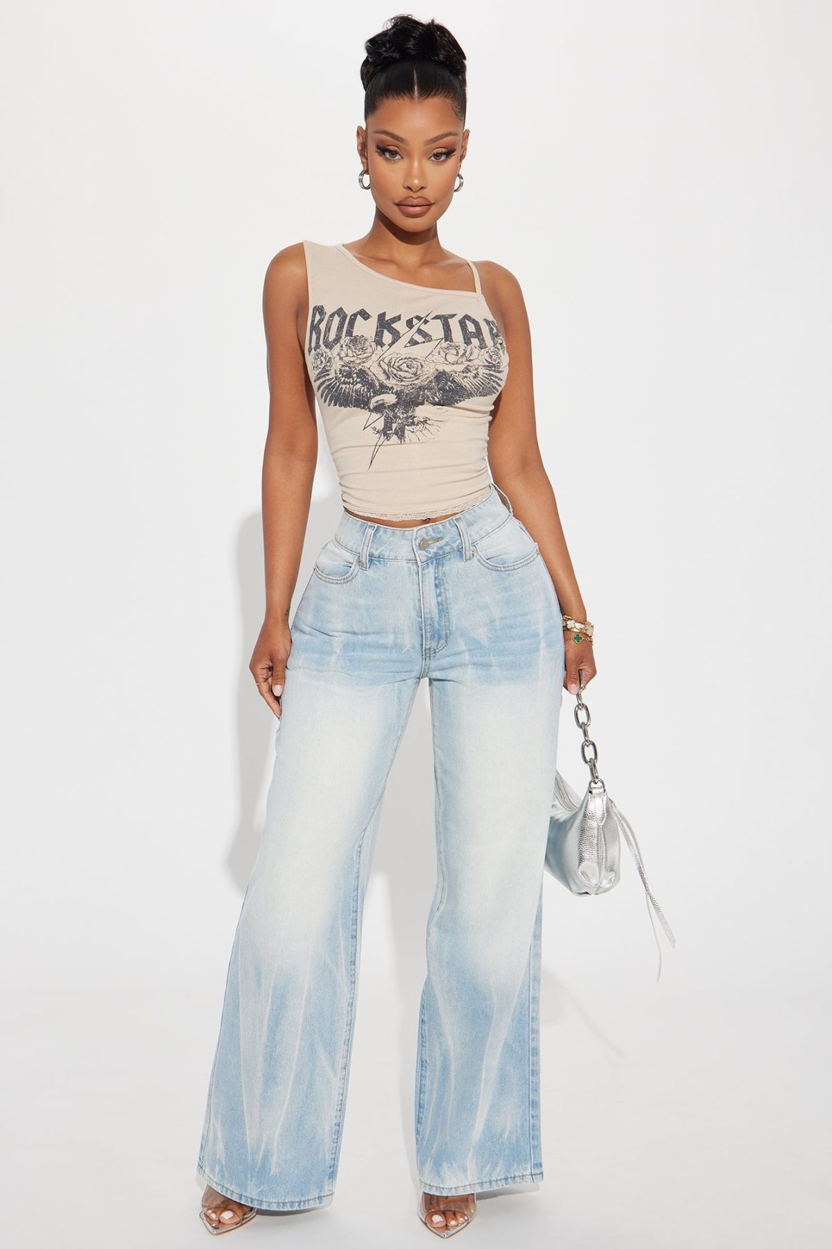 No Stopping Her Tinted Wide Leg Jeans - Light Wash