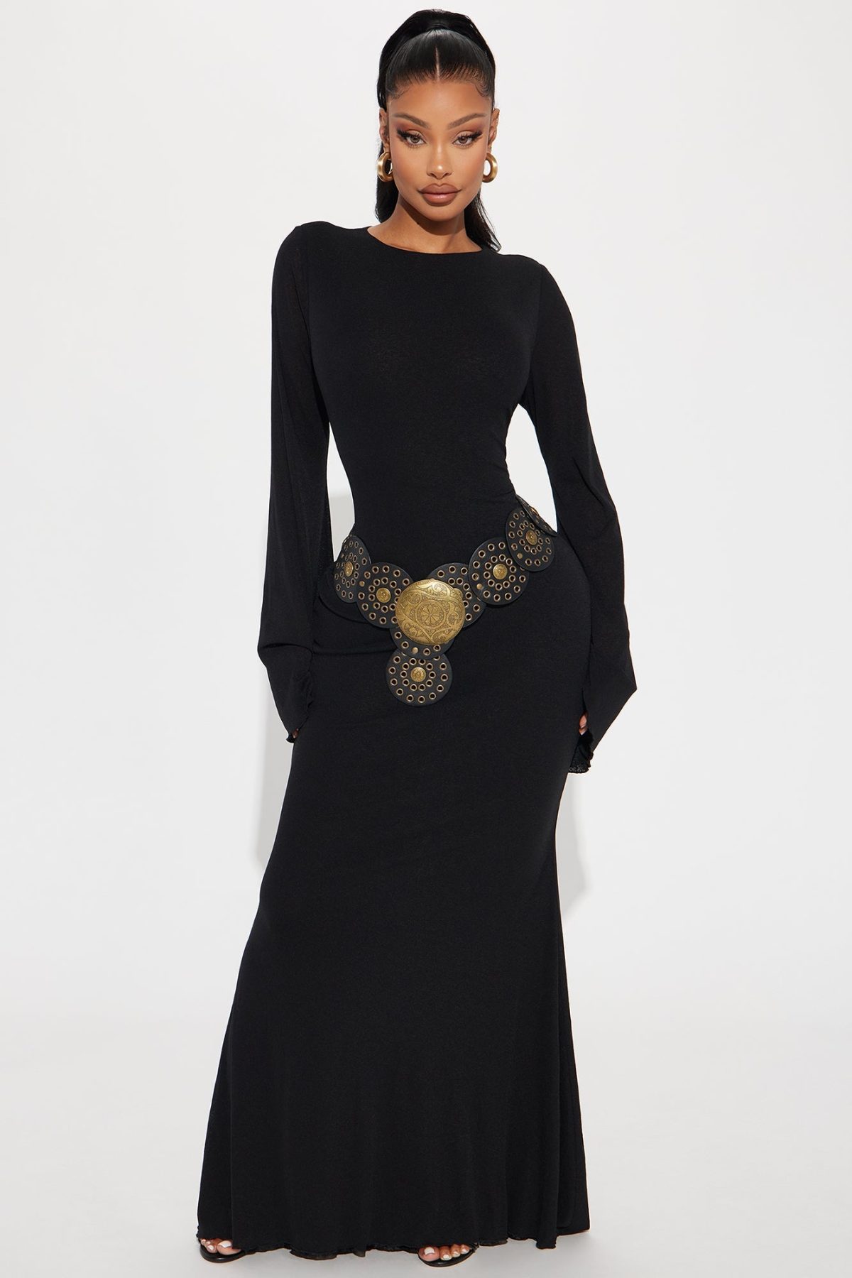 Brenda Belted Maxi Dress - Black