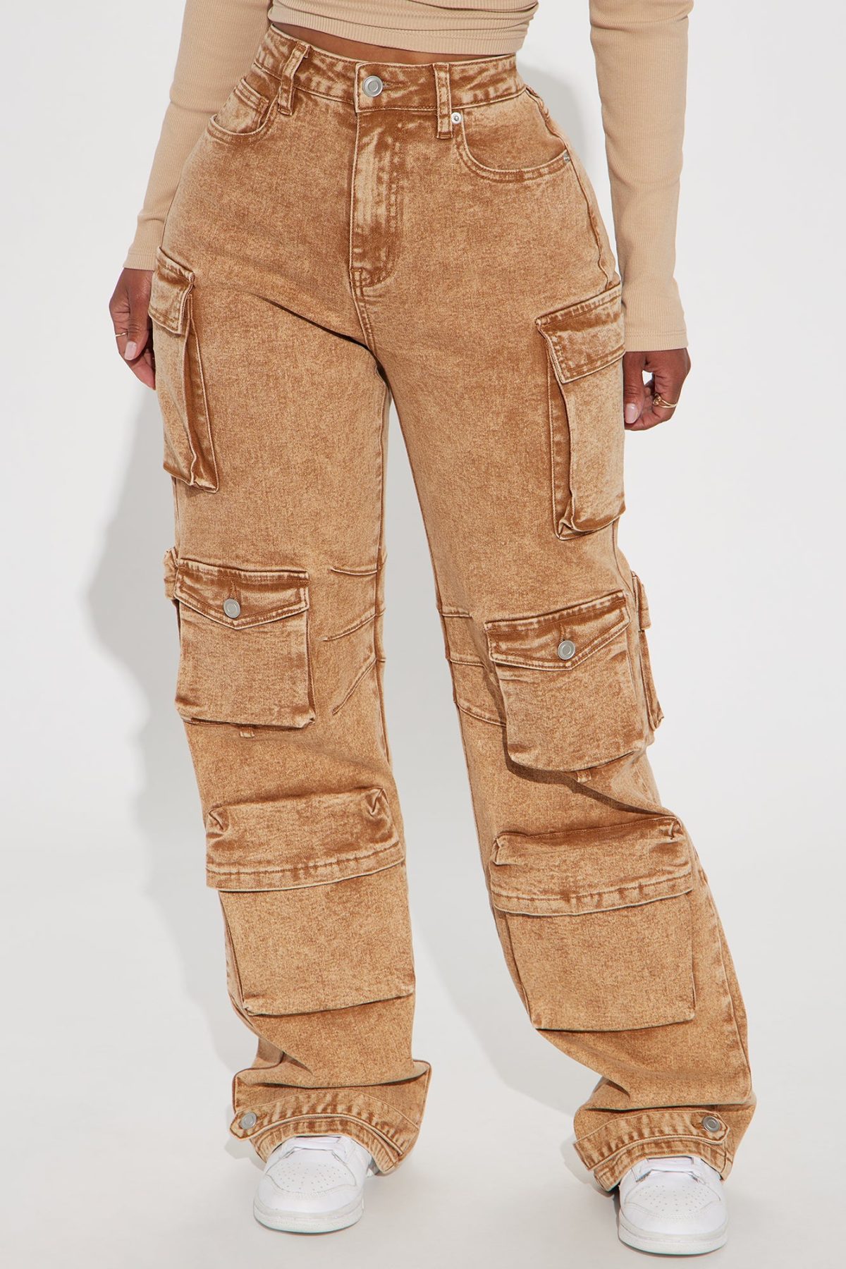 Devoted To It Stretch Cargo Straight Leg Jeans - Brown