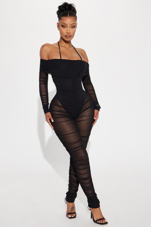 Highly Favored Mesh Jumpsuit - Black