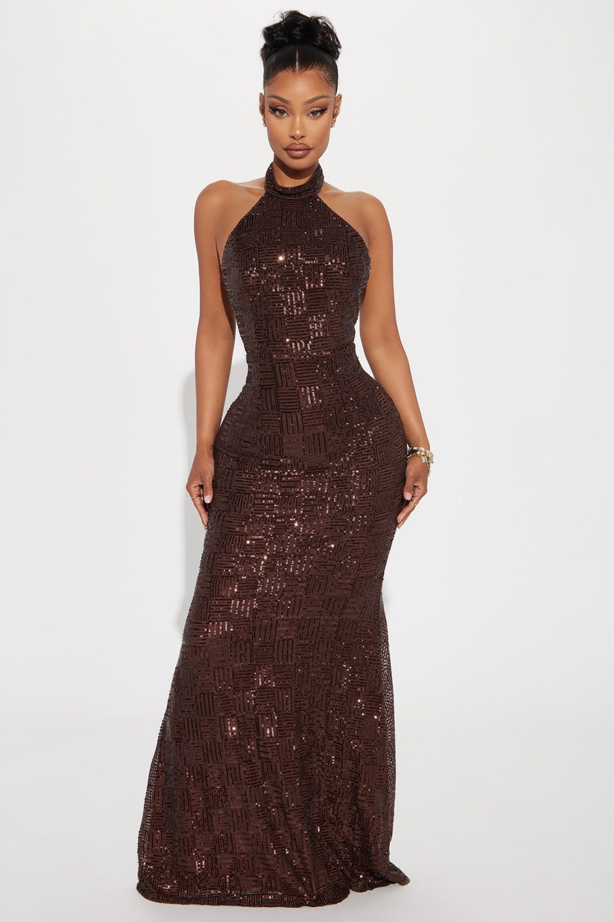 Dora Backless Sequin Maxi Dress - Chocolate