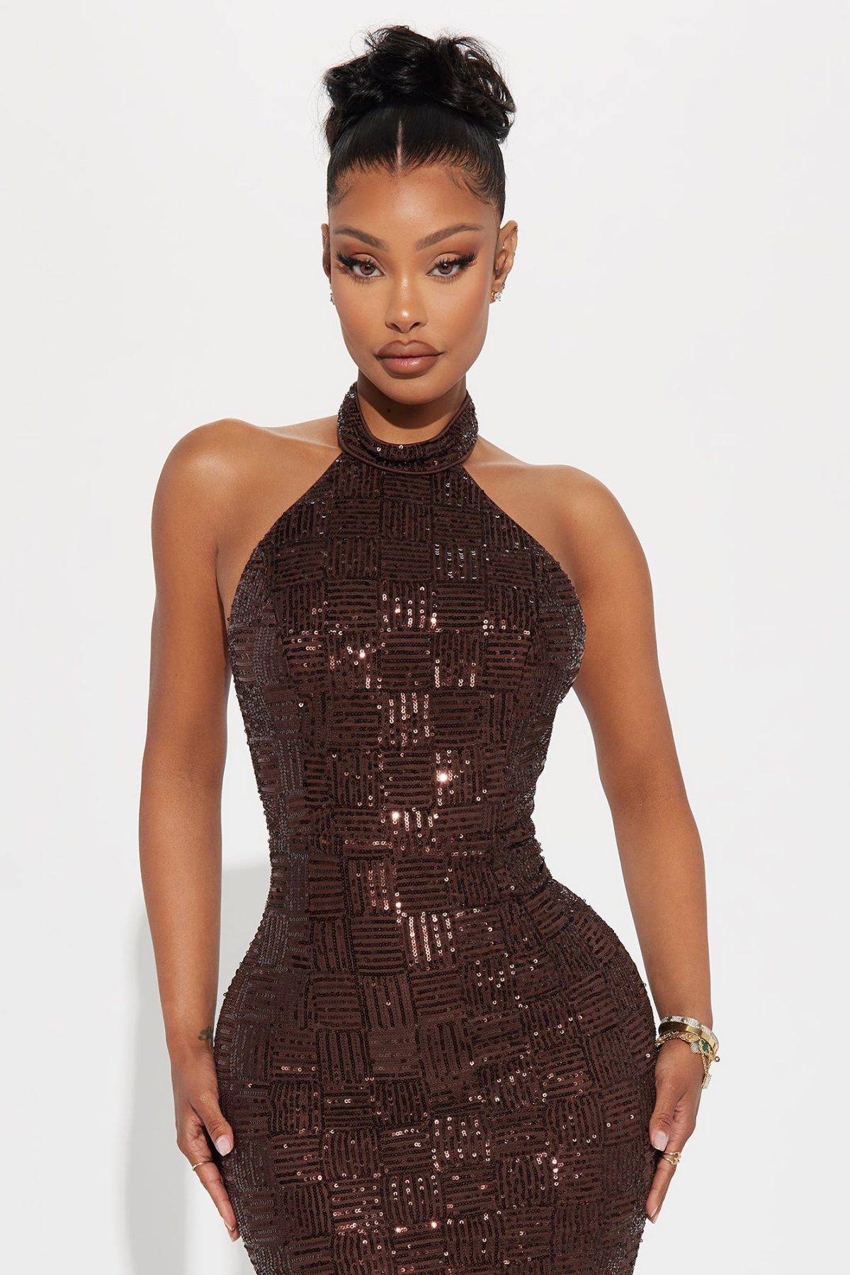 Dora Backless Sequin Maxi Dress - Chocolate