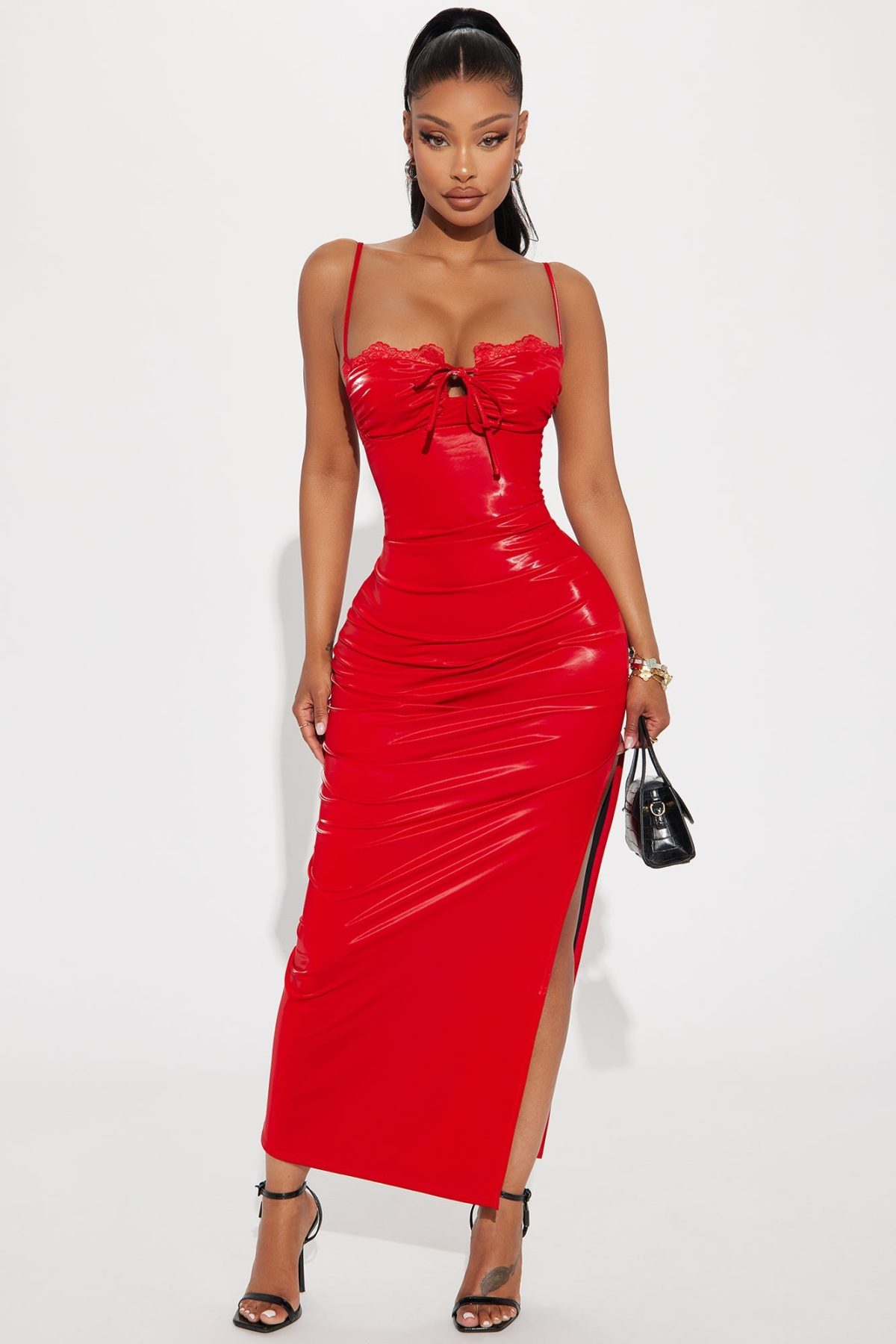 Stella Faux Leather Maxi Dress - Red