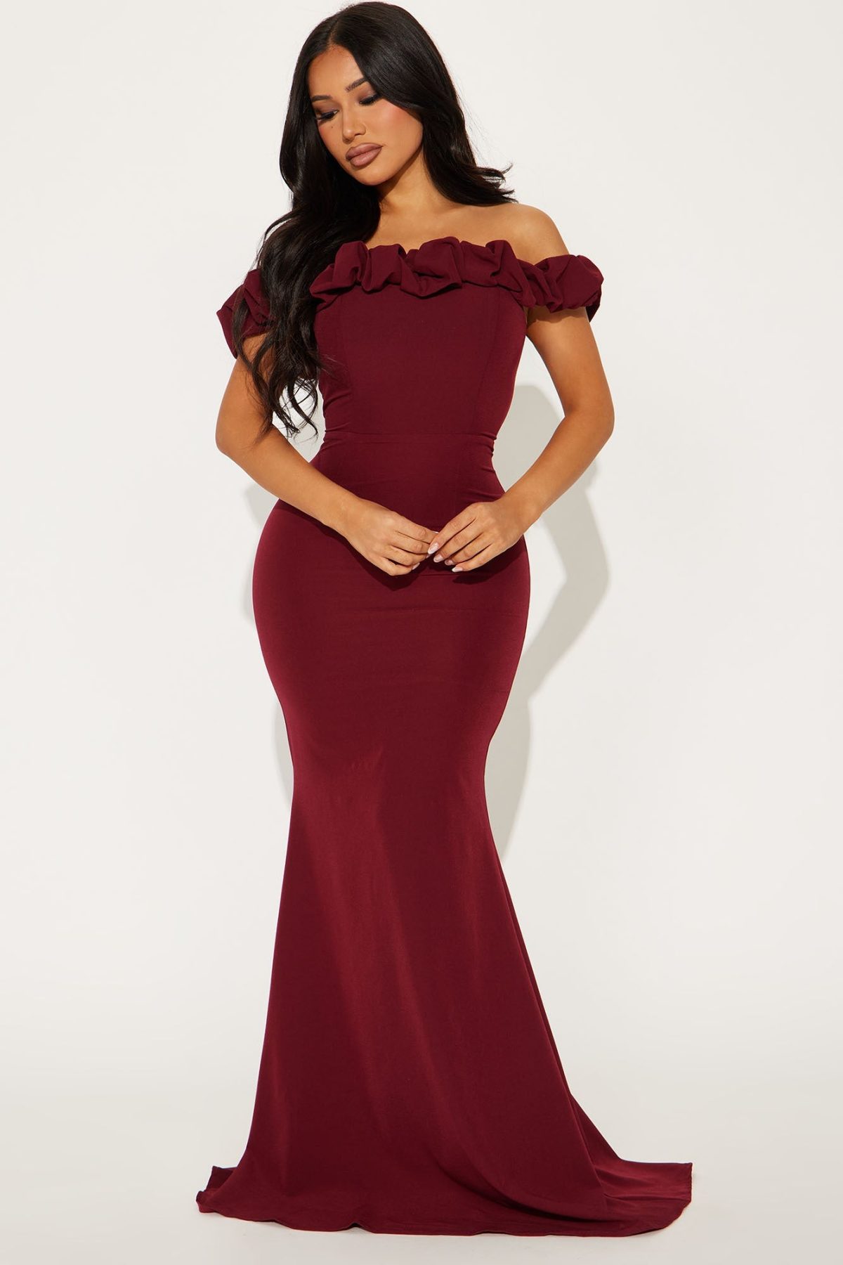 Daisy Off Shoulder Maxi Dress - Wine