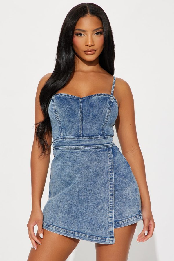 Day And Night Denim Romper - Medium Wash