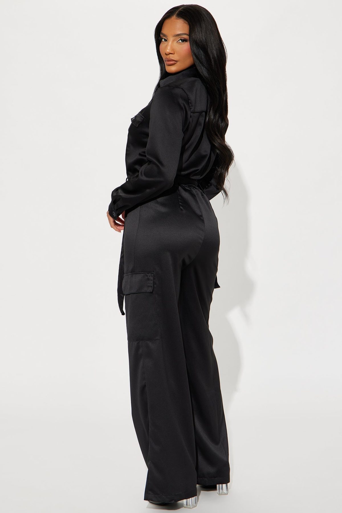 Get With It Satin Jumpsuit - Black