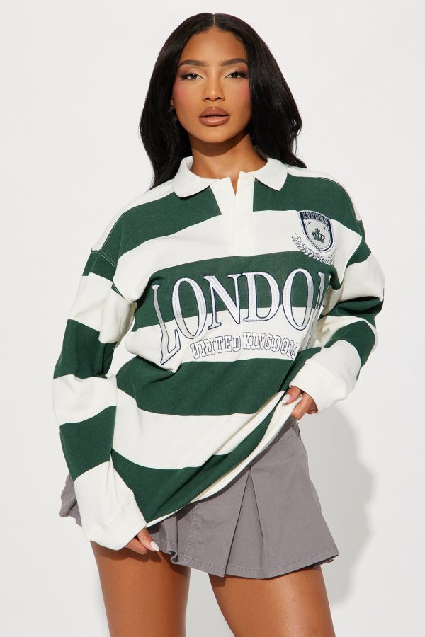 London Embroidered Striped Polo - Green/combo