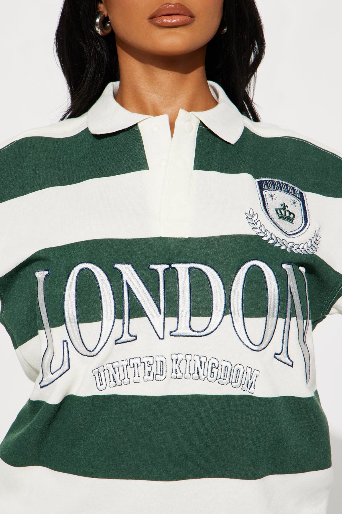 London Embroidered Striped Polo - Green/combo