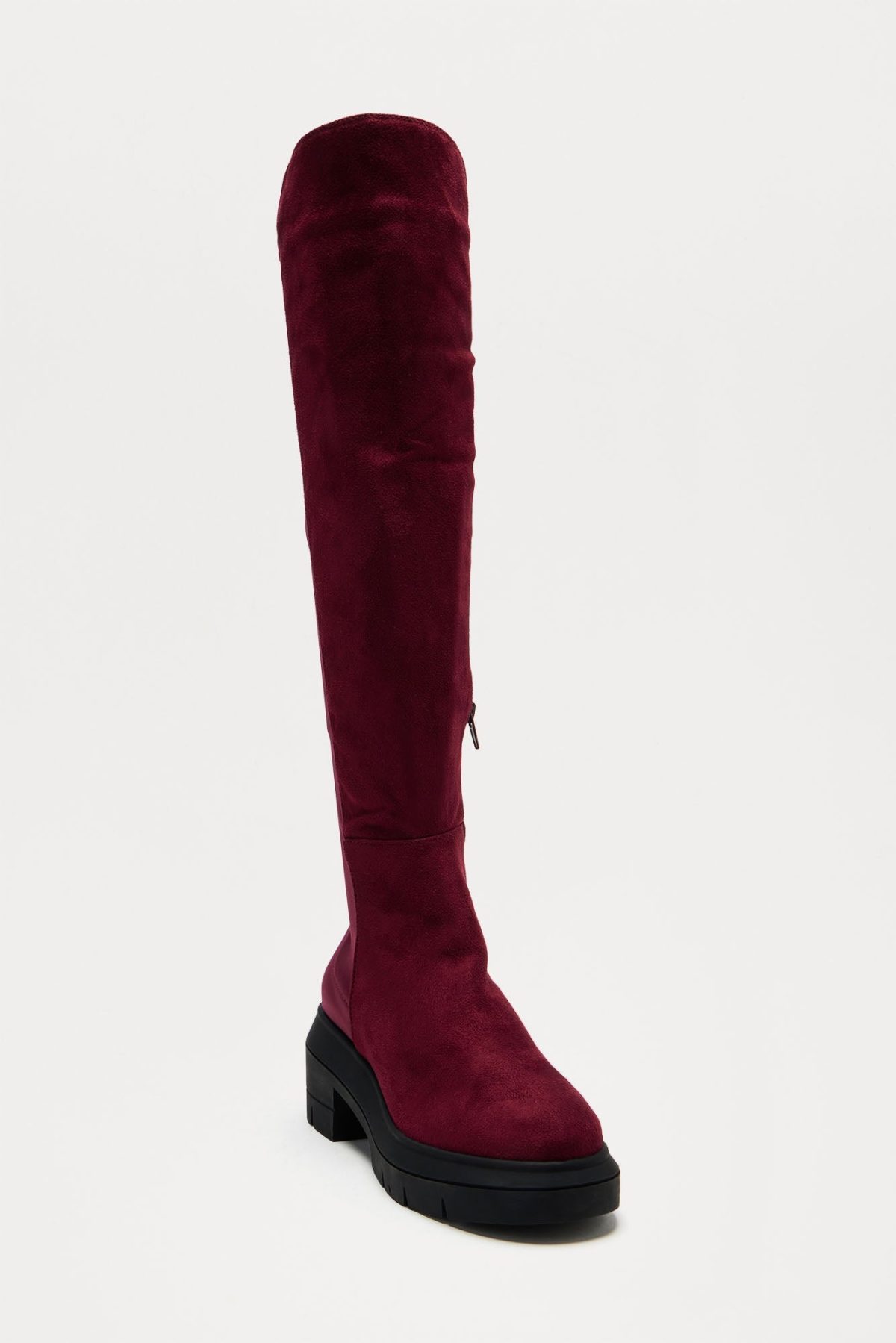 Teddy Knee High Boots - Burgundy