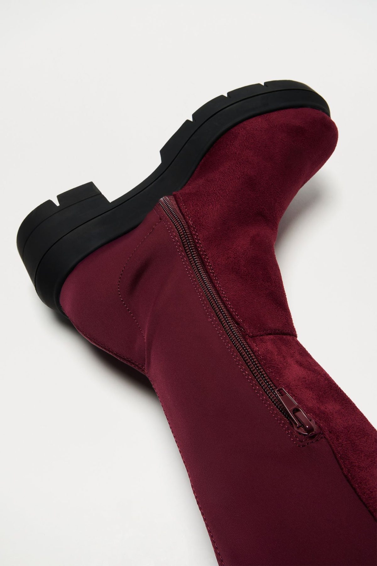 Teddy Knee High Boots - Burgundy