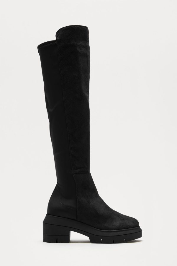 Teddy Knee High Boots - Black