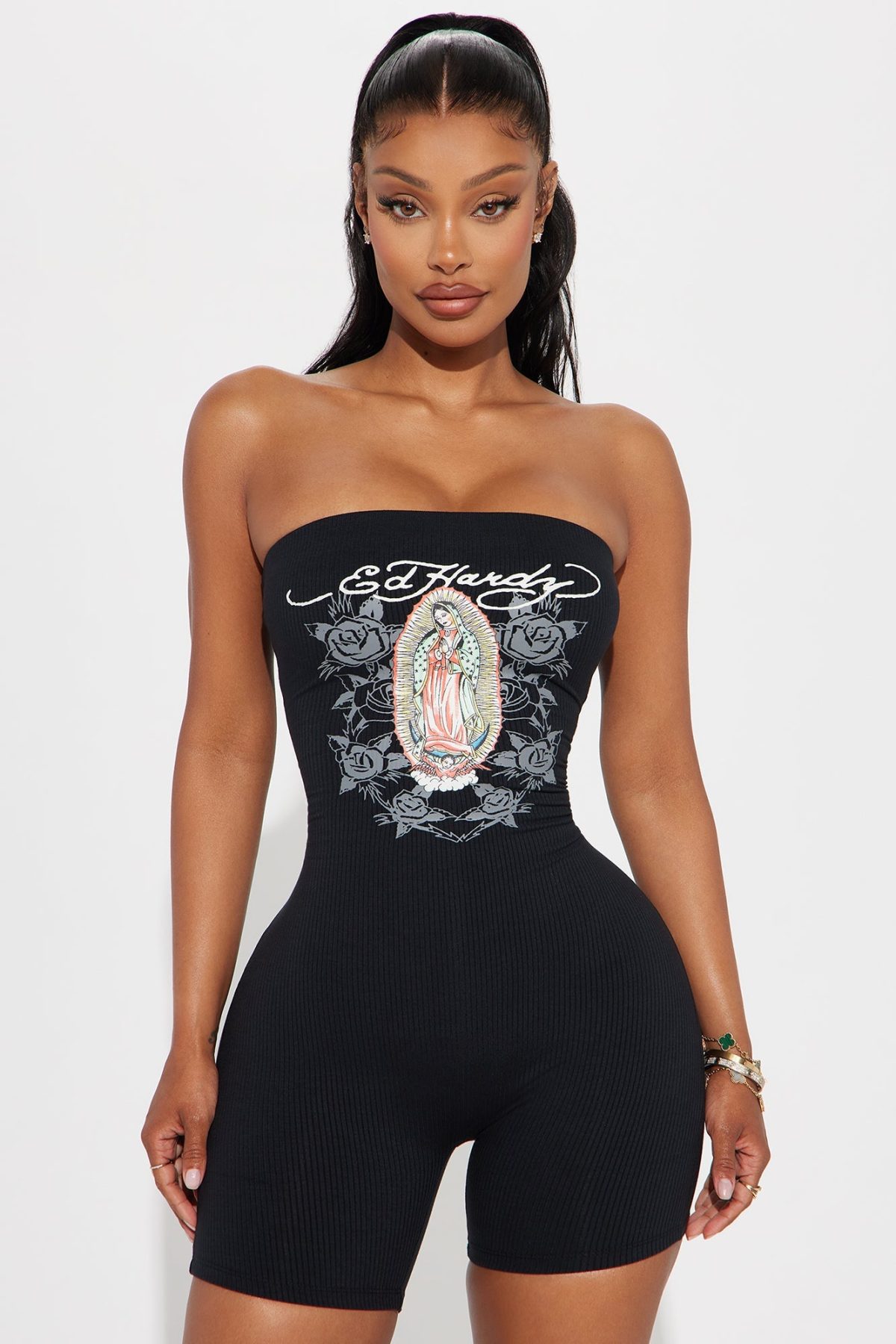 Ed Hardy Virgin Mary Romper - Black